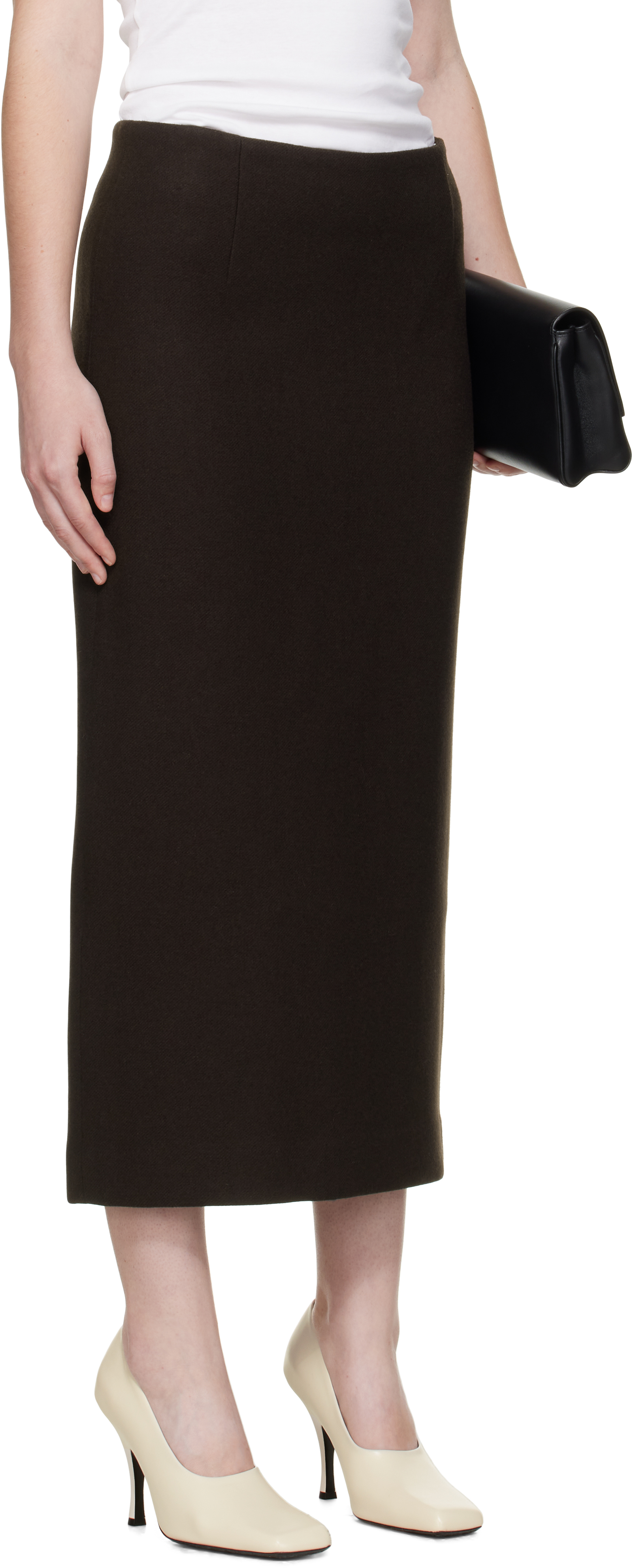 R2w Brown Mullin Wool Midi Skirt In Brown