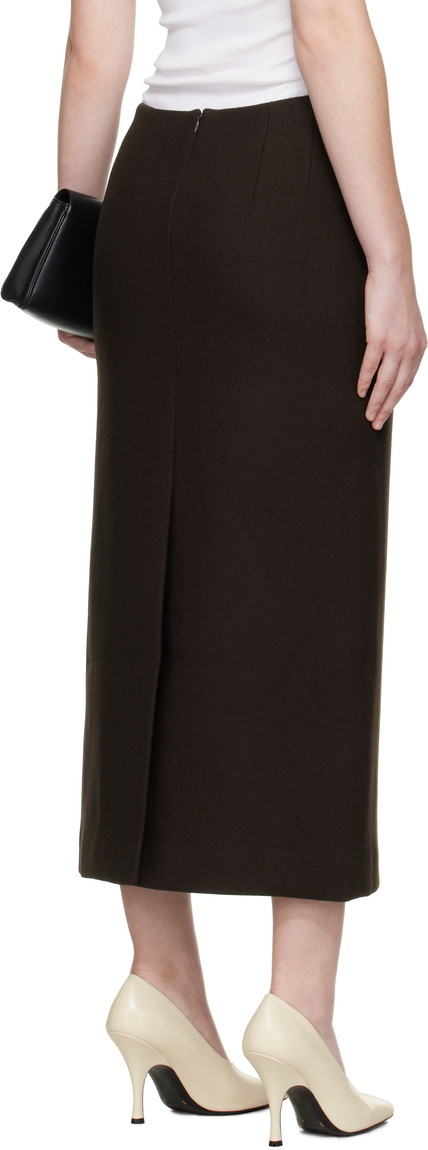 R2w Brown Mullin Wool Midi Skirt In Brown