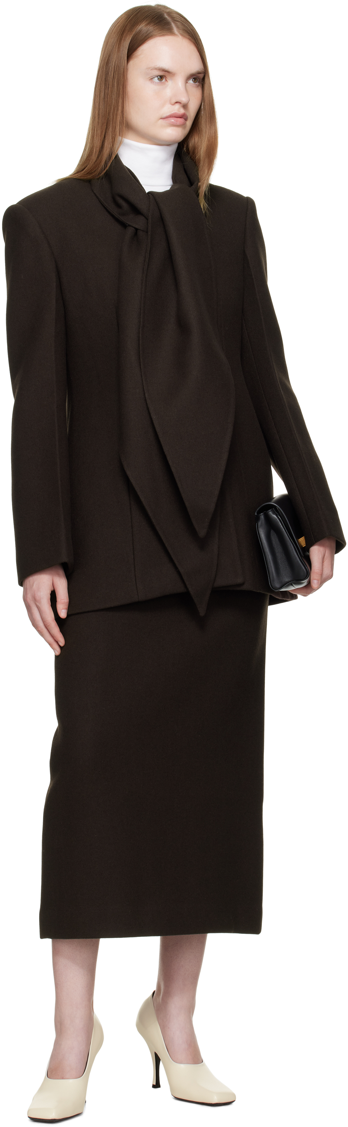 R2w Brown Mullin Wool Midi Skirt In Brown