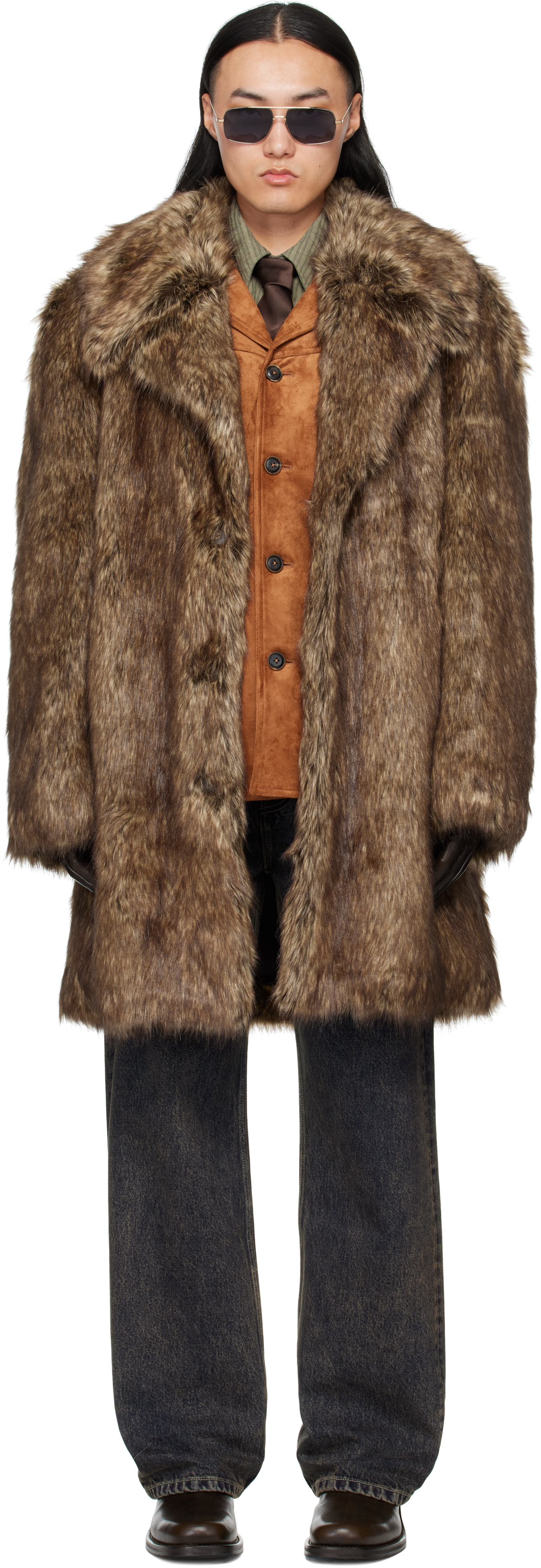 Mmic Brown Buttoned Faux-fur Coat In Brown