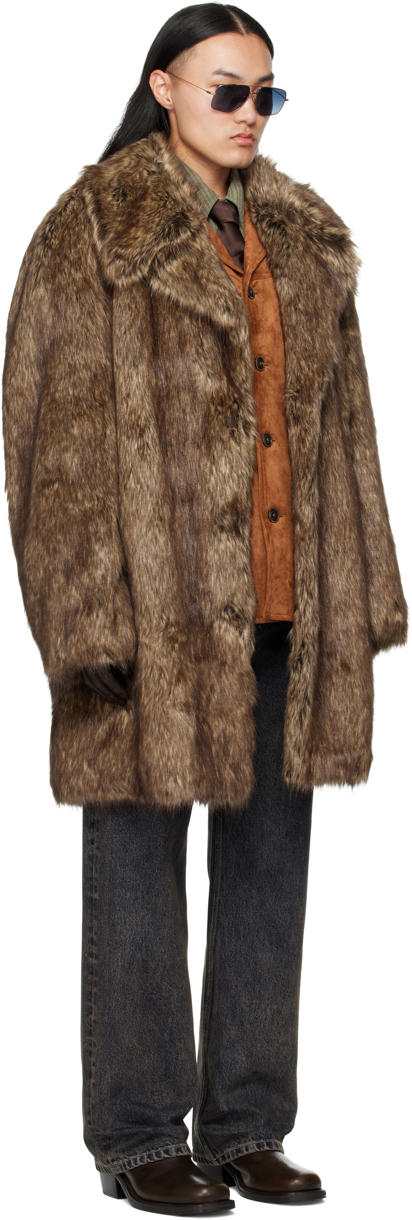 Mmic Brown Buttoned Faux-fur Coat In Brown