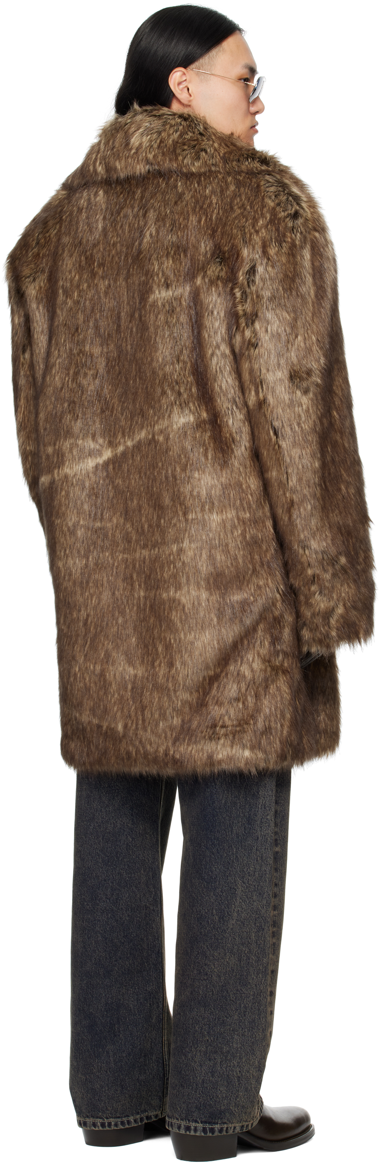 Mmic Brown Buttoned Faux-fur Coat In Brown