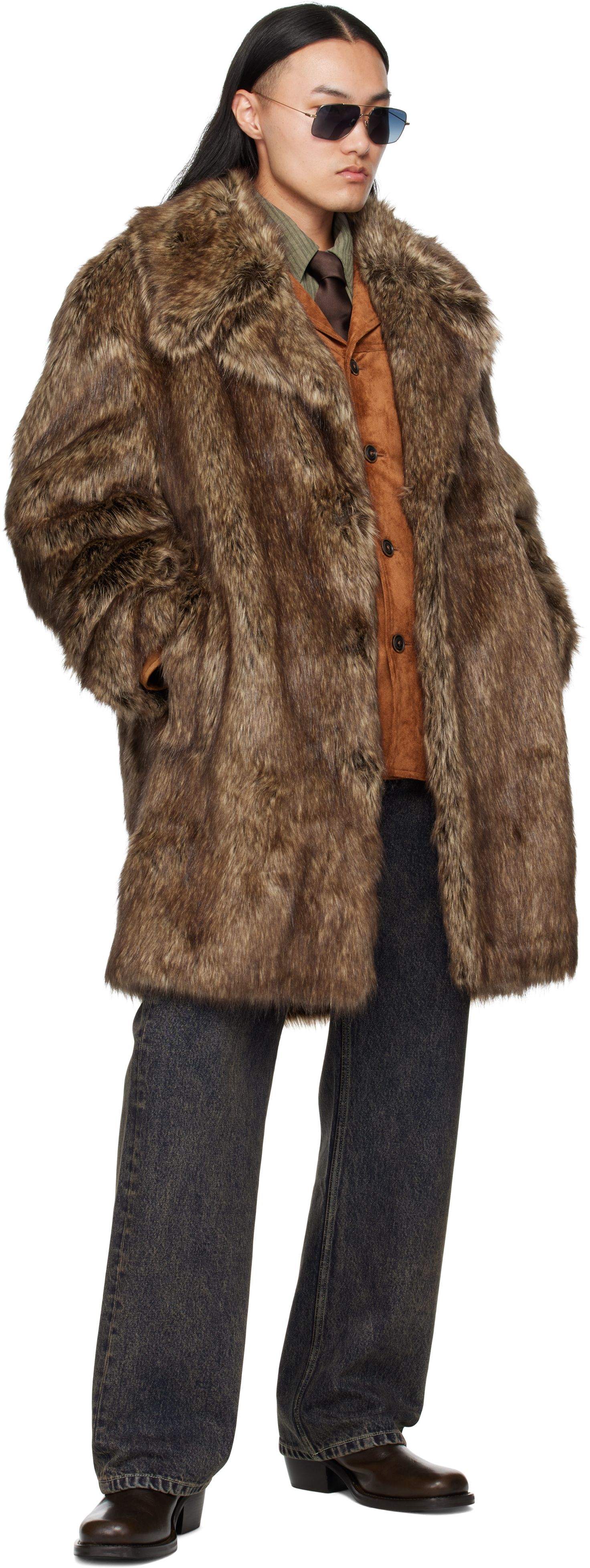 Mmic Brown Buttoned Faux-fur Coat In Brown