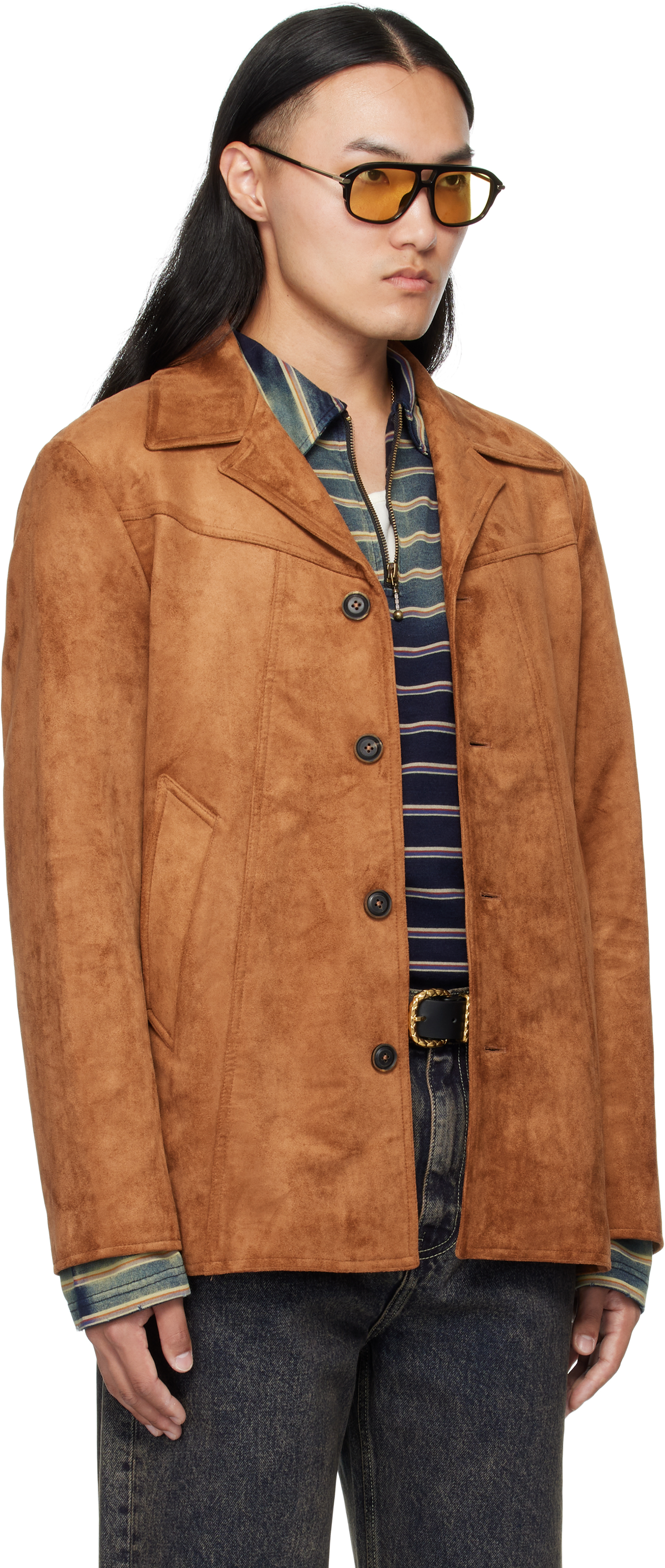 Mmic Tan Boulevard Faux-suede Jacket In Brown