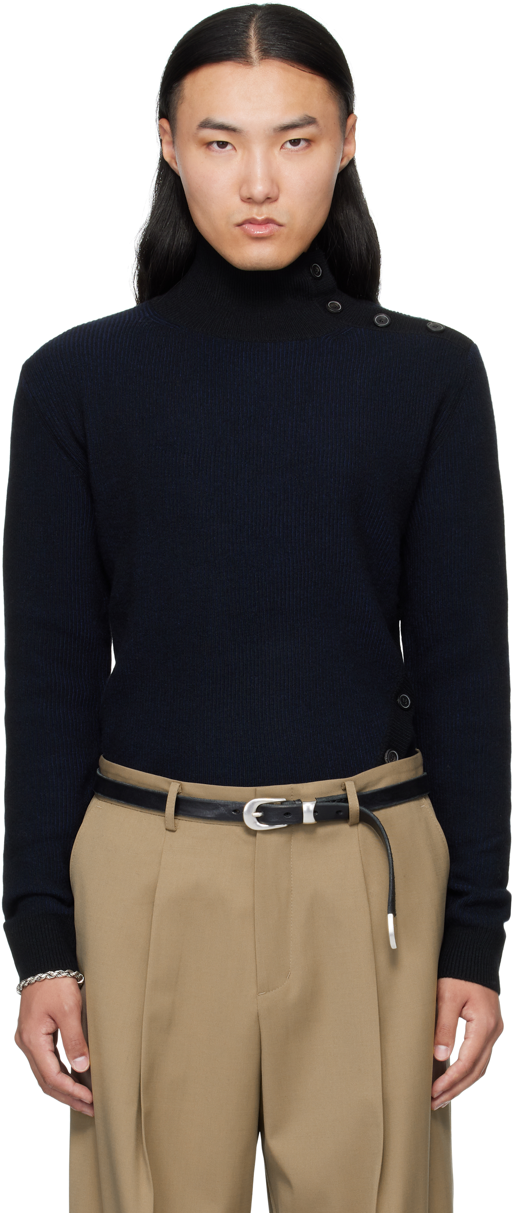 Mmic Navy & Black Oblique Turtleneck In Black