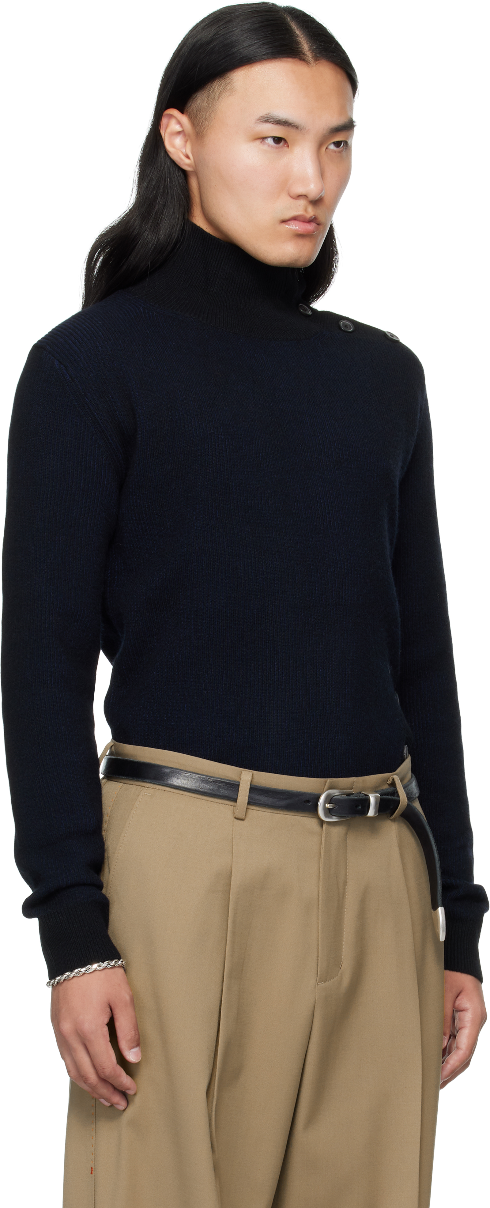 Mmic Navy & Black Oblique Turtleneck In Black