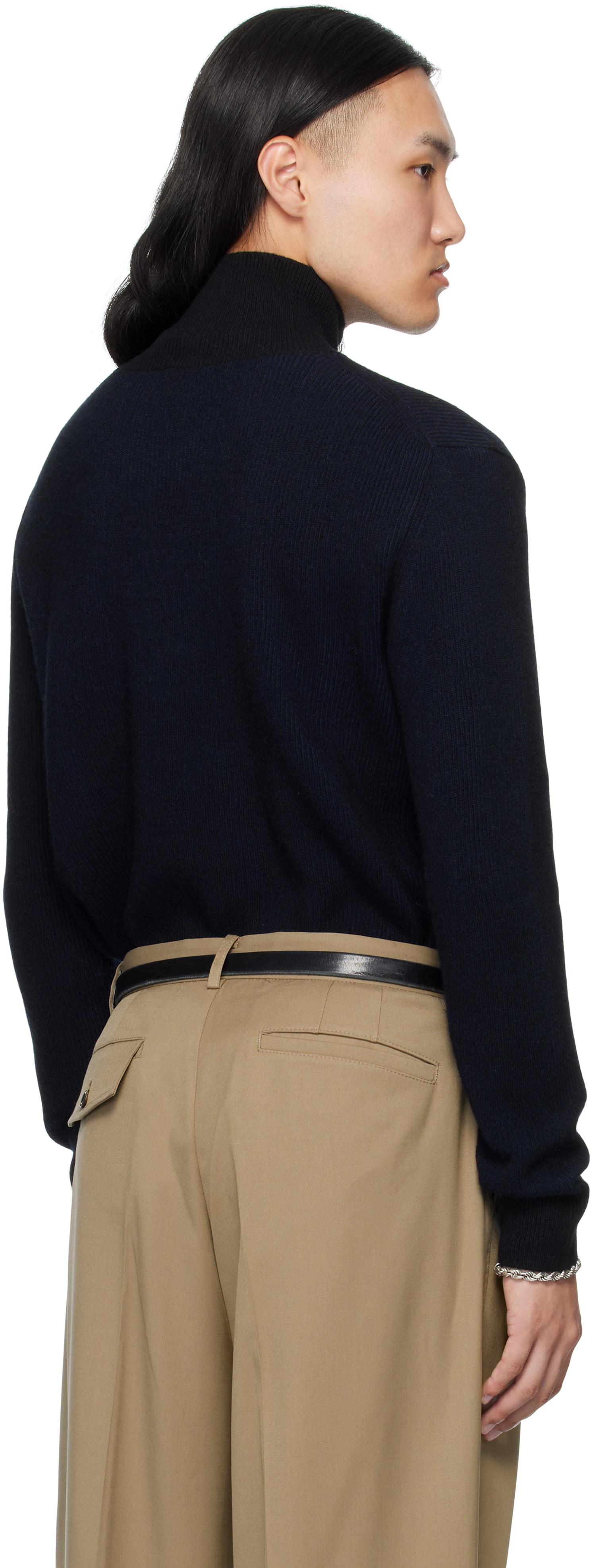 Mmic Navy & Black Oblique Turtleneck In Black