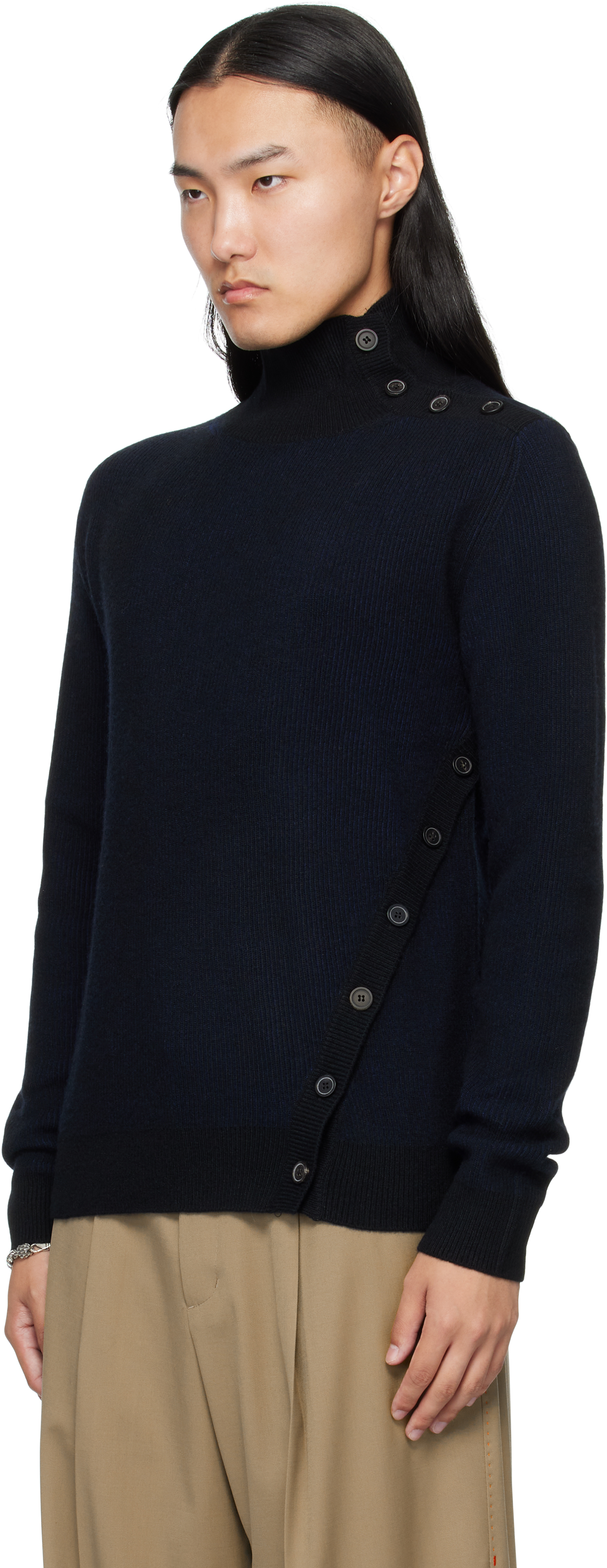 Mmic Navy & Black Oblique Turtleneck In Black