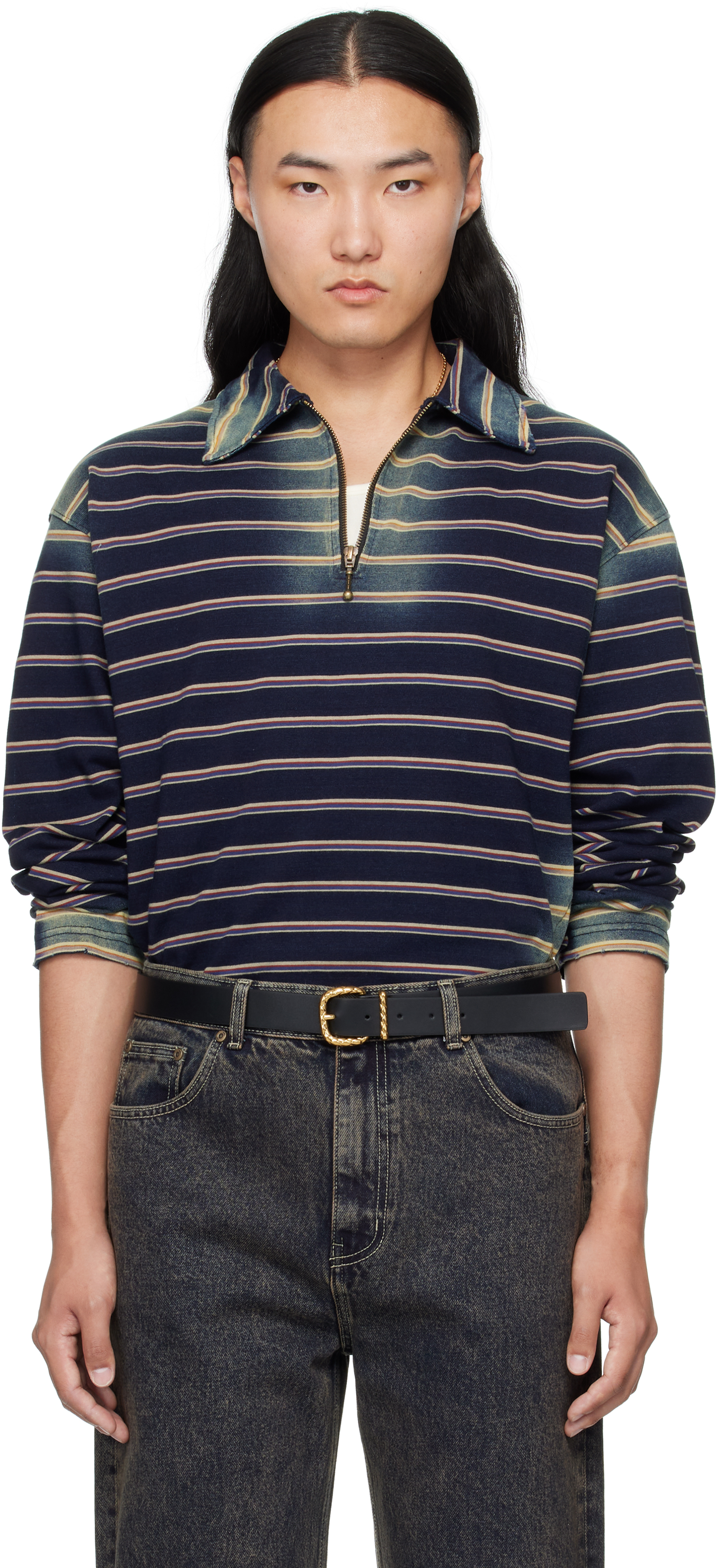 Mmic Navy & Beige Boho Polo In Sand