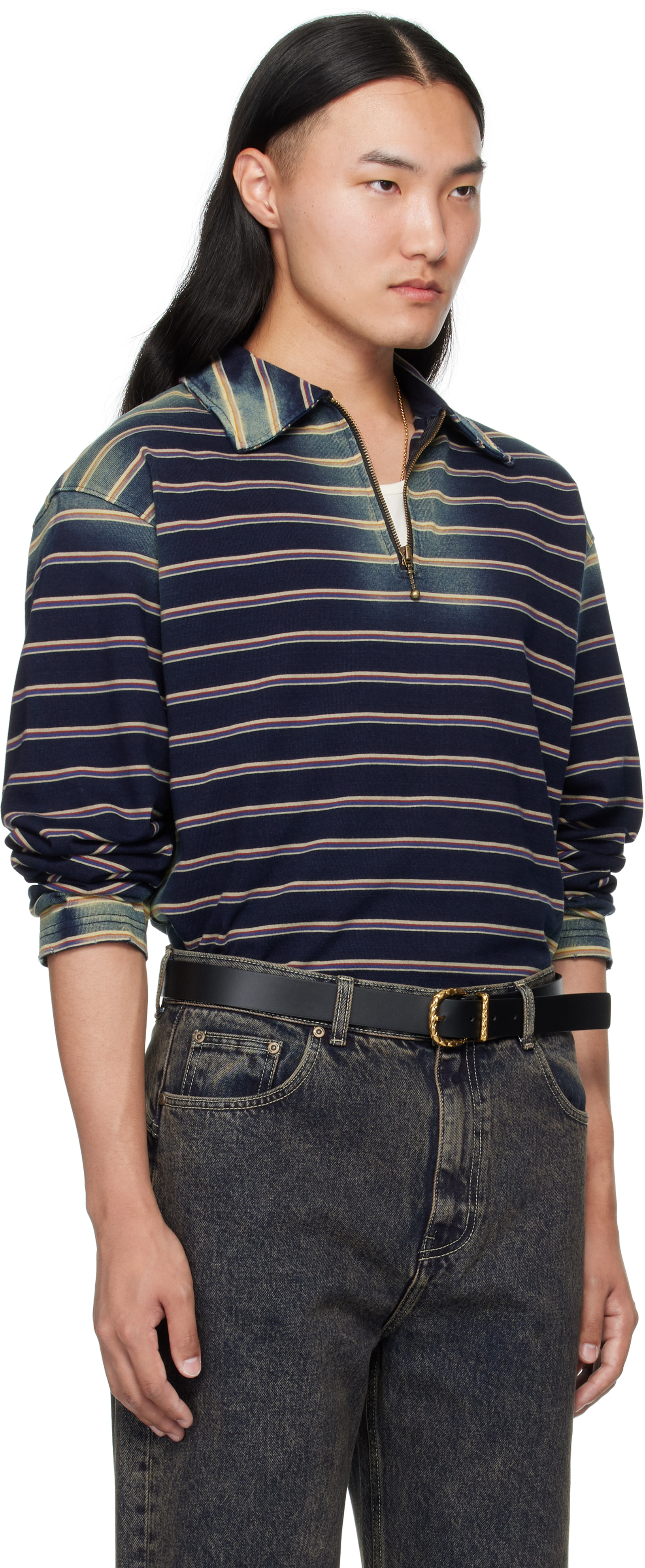 Mmic Navy & Beige Boho Polo In Sand