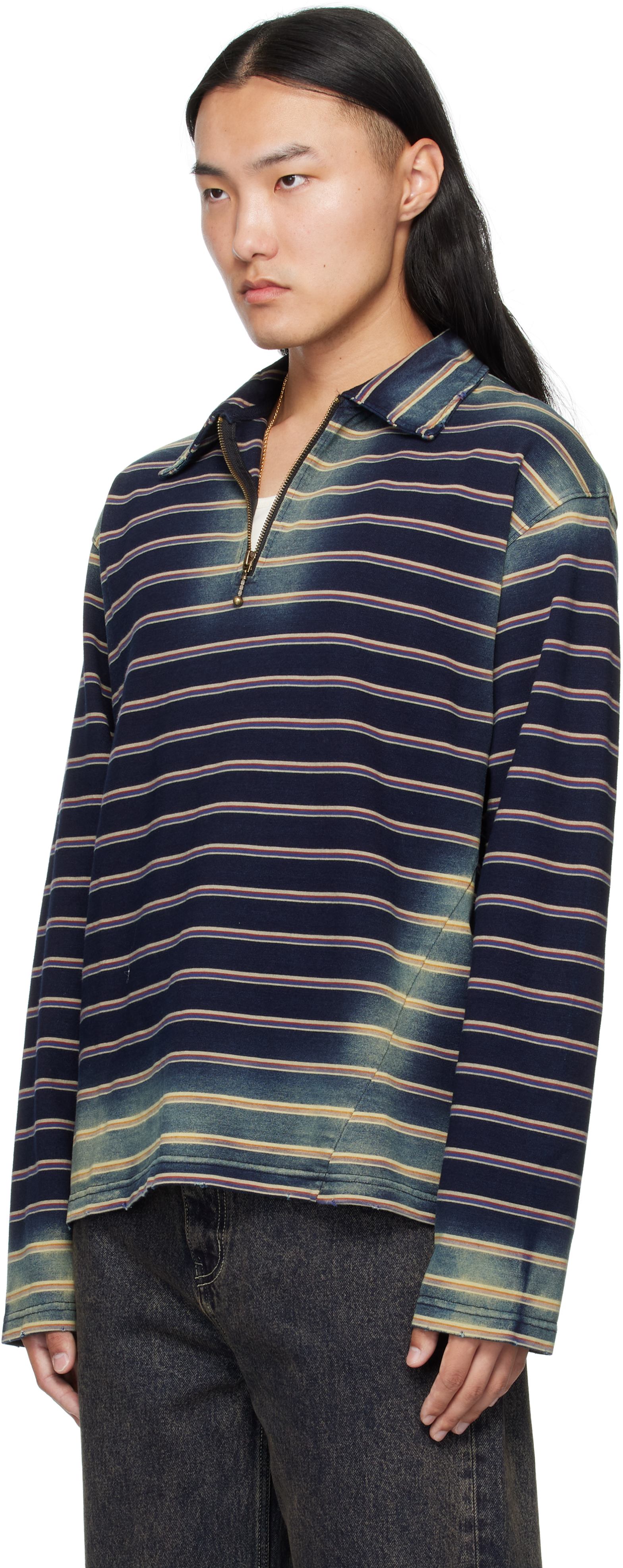Mmic Navy & Beige Boho Polo In Sand