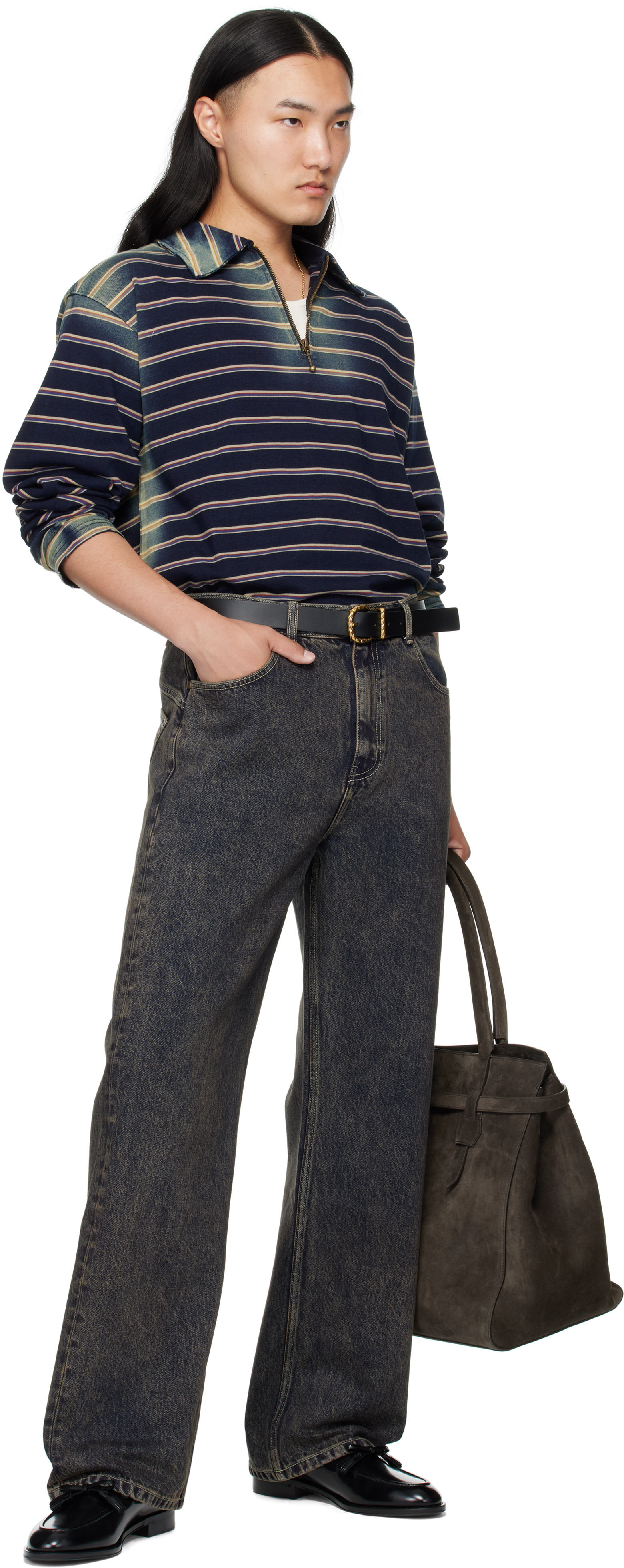 Mmic Navy & Beige Boho Polo In Sand
