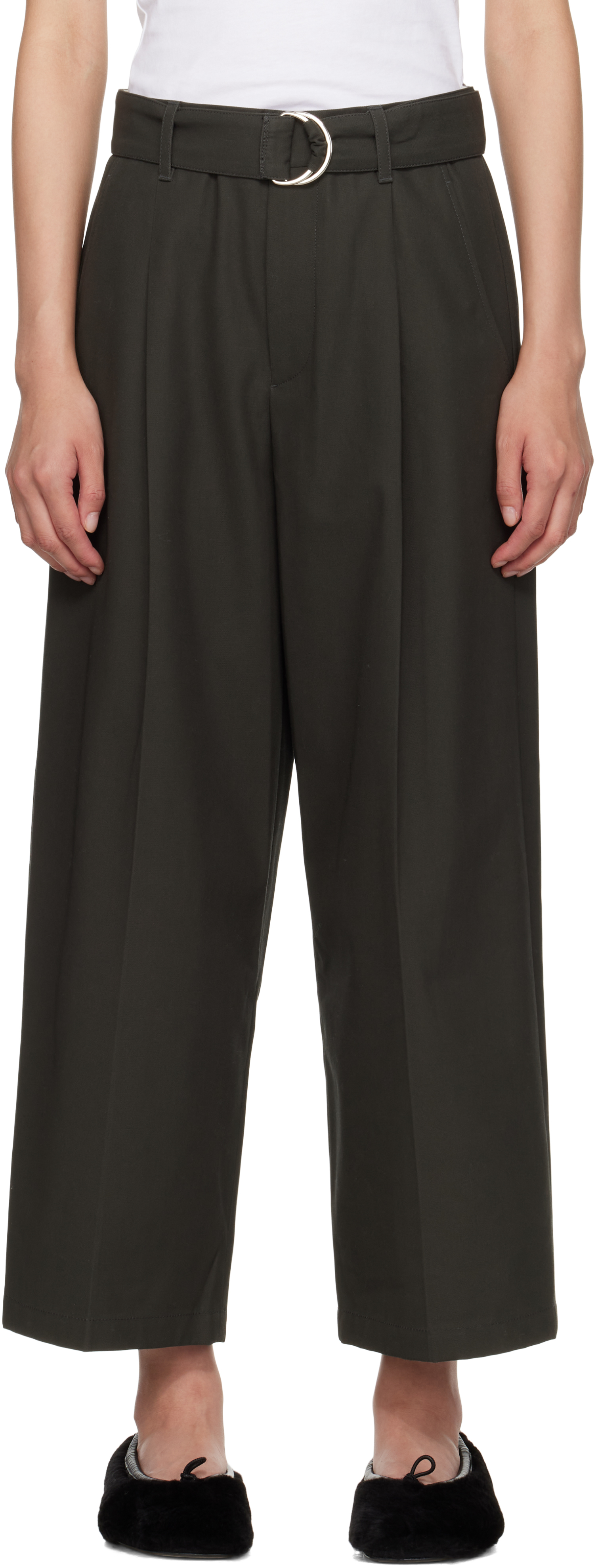 Maria Mcmanus Gray Belted Wide Leg Crop Trousers