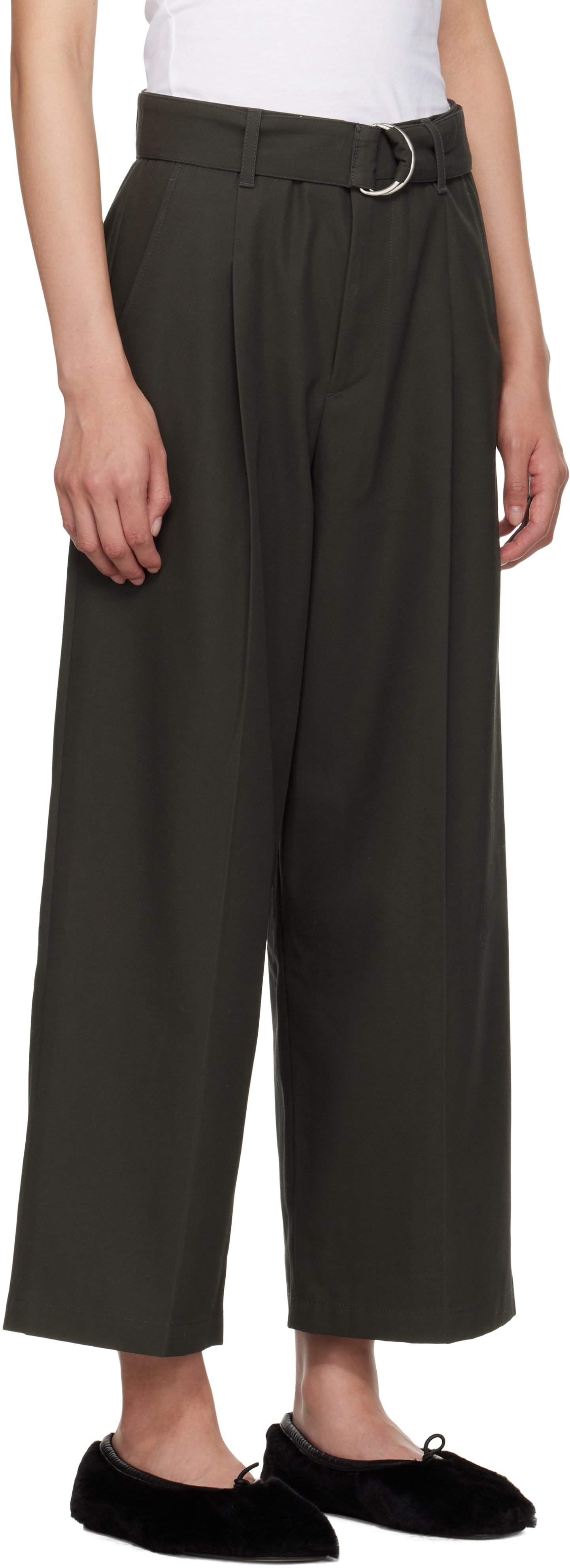 Maria Mcmanus Gray Belted Wide Leg Crop Trousers In Green