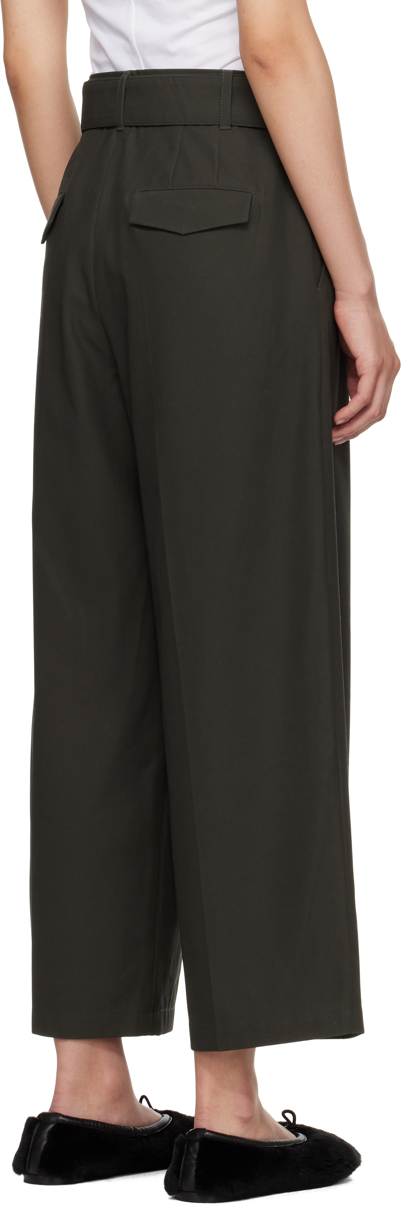 Maria Mcmanus Gray Belted Wide Leg Crop Trousers In Green