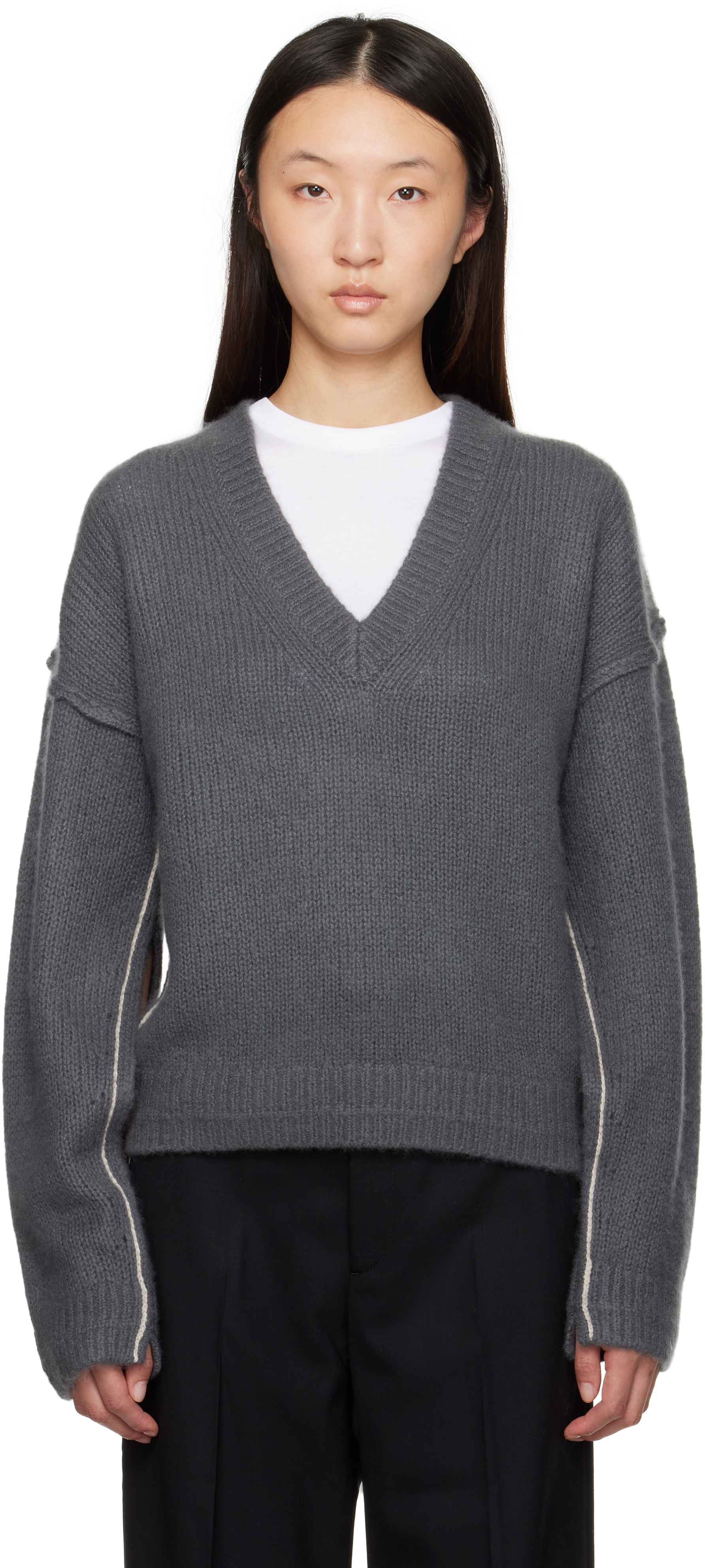 Maria Mcmanus Gray Air Spun Cape V-neck Sweater