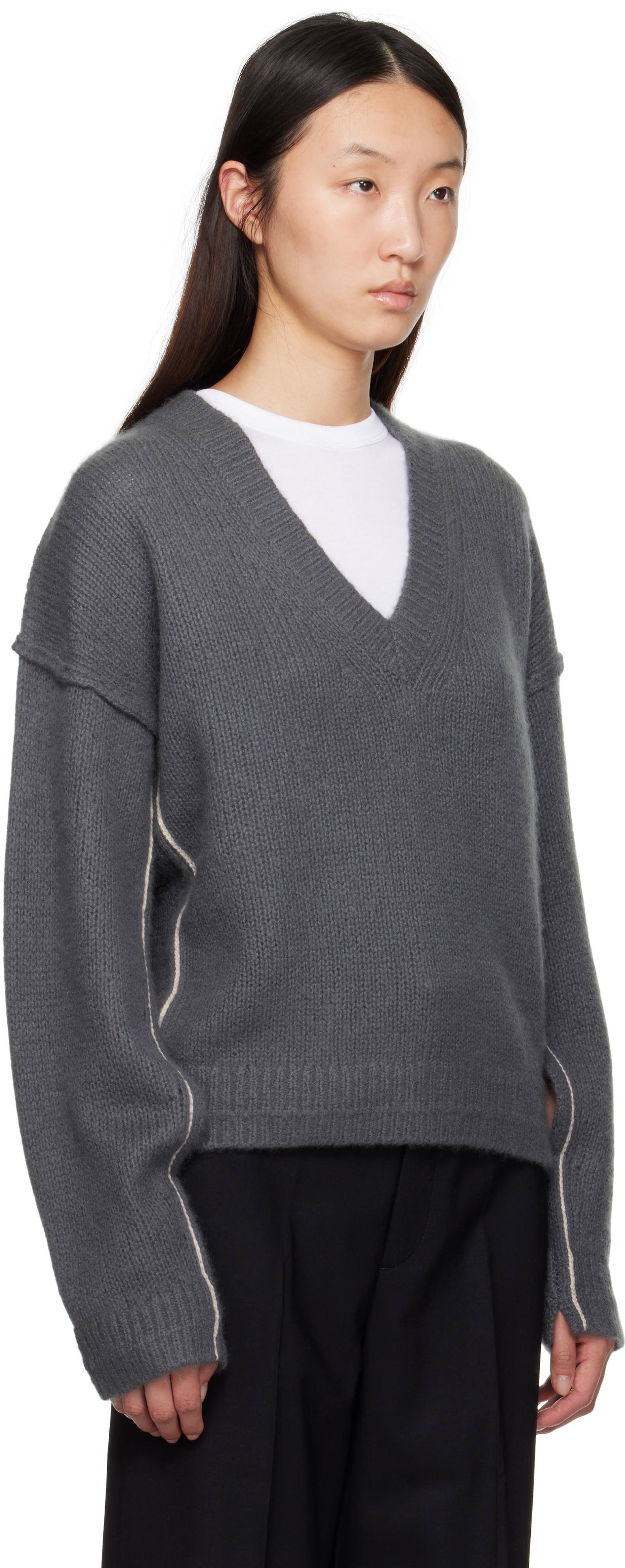 Maria Mcmanus Gray Air Spun Cape V-neck Sweater In Gray