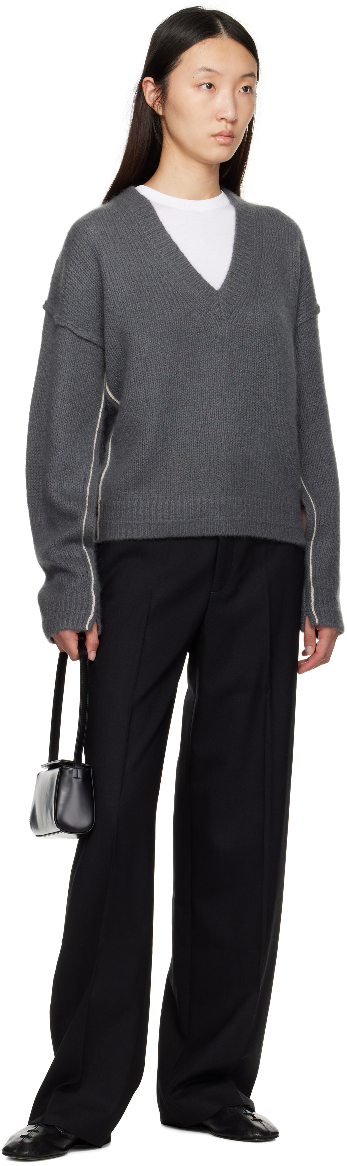 Maria Mcmanus Gray Air Spun Cape V-neck Sweater In Gray