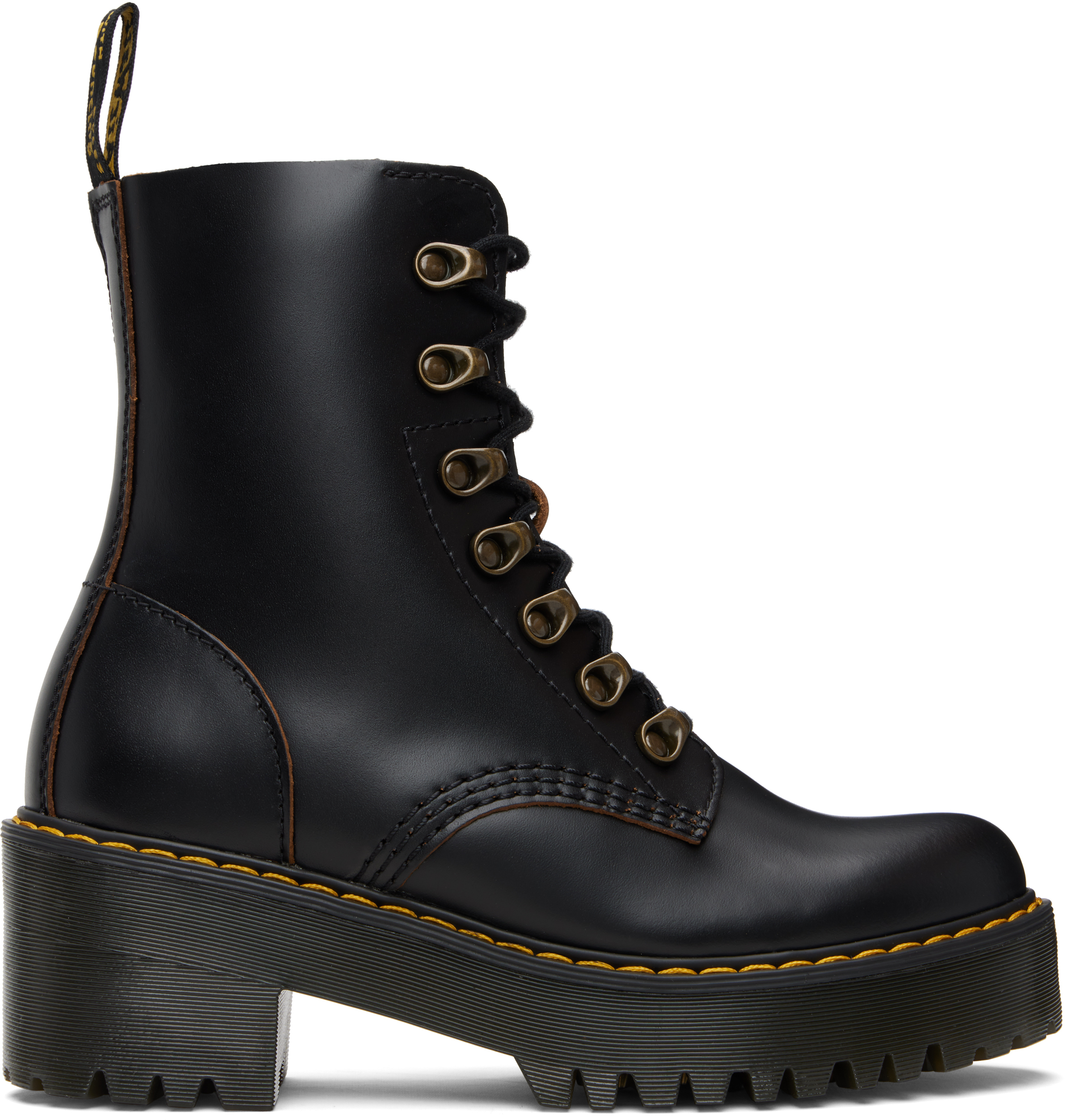 Black Leona Vintage Smooth Leather Heeled Boots