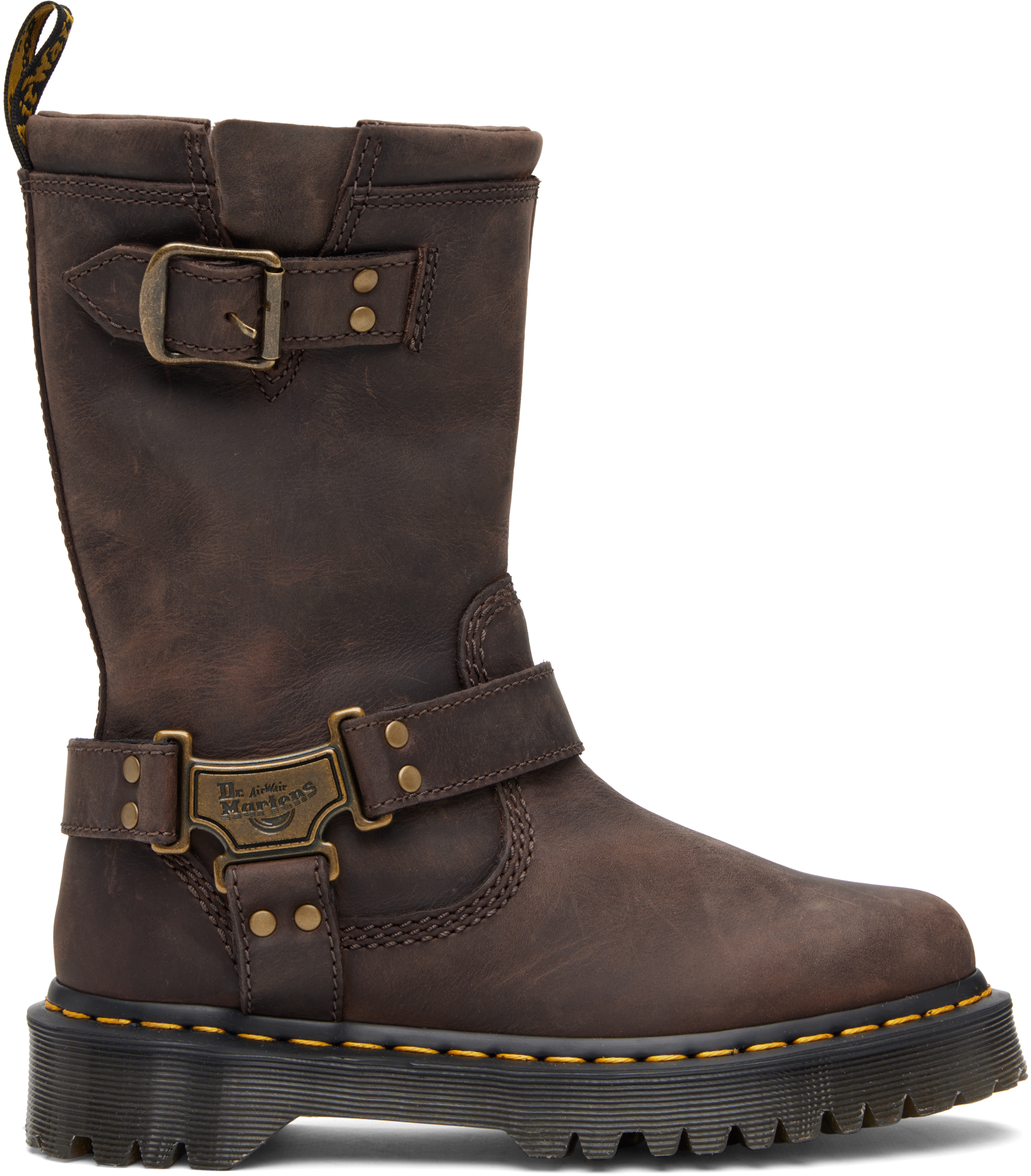 Dr. Martens: ブラウン Anistone Hi レザー バイカーブーツ