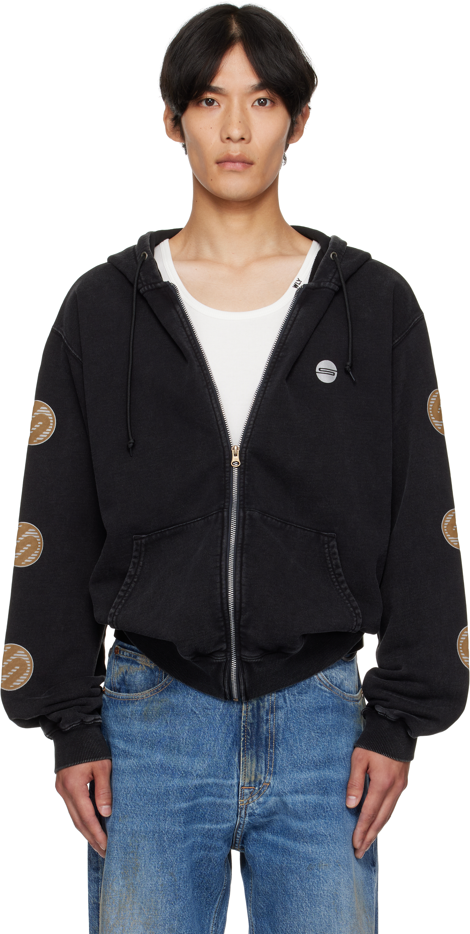 Black Circular Zip Sweat Hoodie
