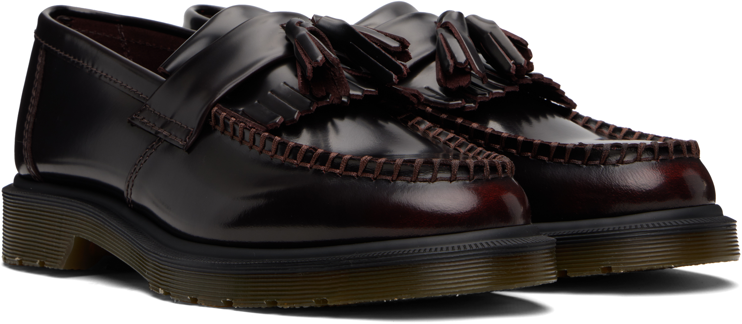 Dr. Martens Burgundy Adrian Smooth Leather Kiltie Loafers In Red