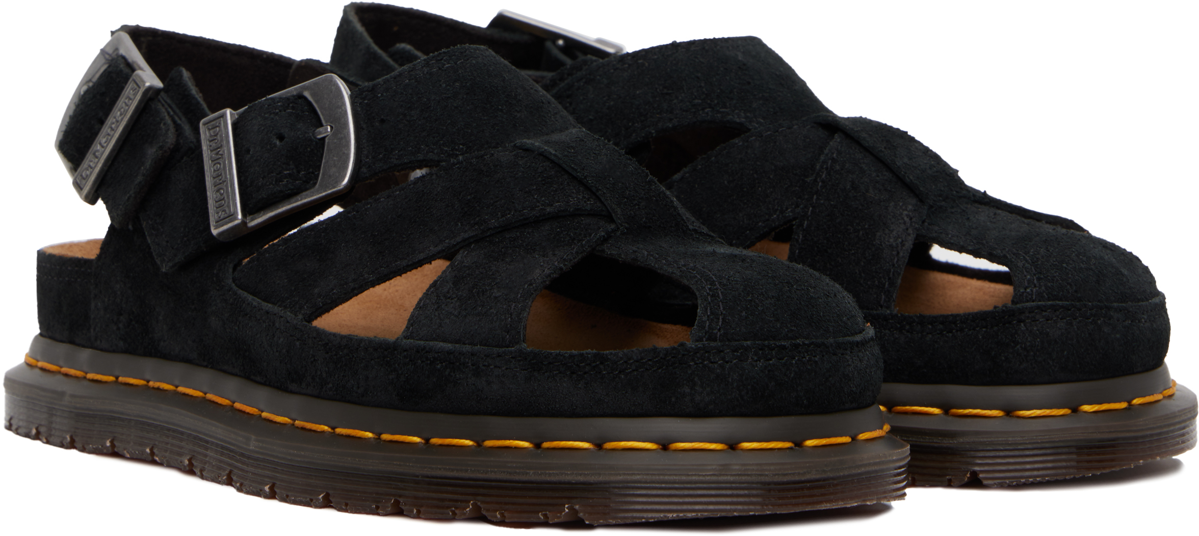 Dr. Martens' Dr. Martens Cross-strap Black Suede Sandals In Black