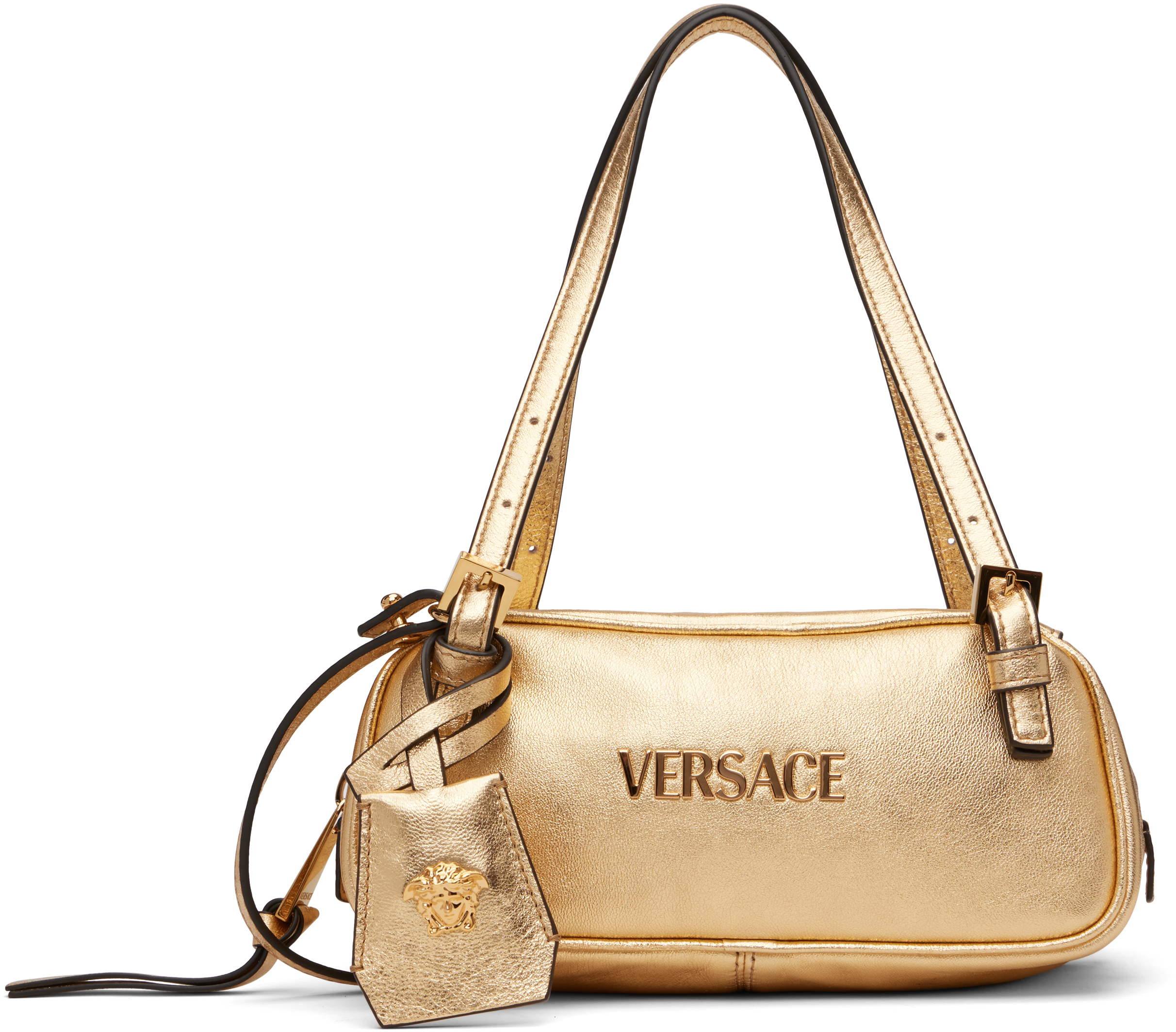 Gold 'Versace' Tag Bowling Metallic Mini Bag