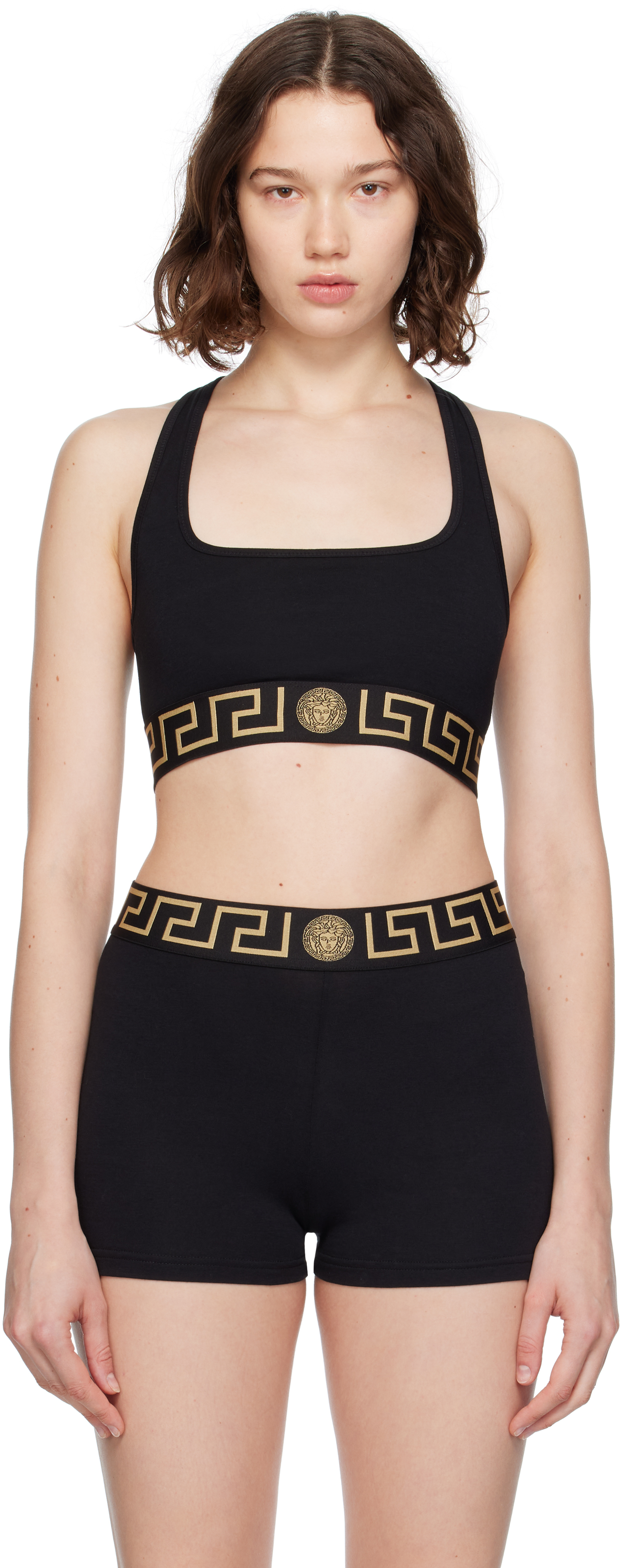 【関税込み】Versace ブラック グレカ ボーダー ブラ Versace: ブラック グレカ ボーダー ブラ | SSENSE 日本