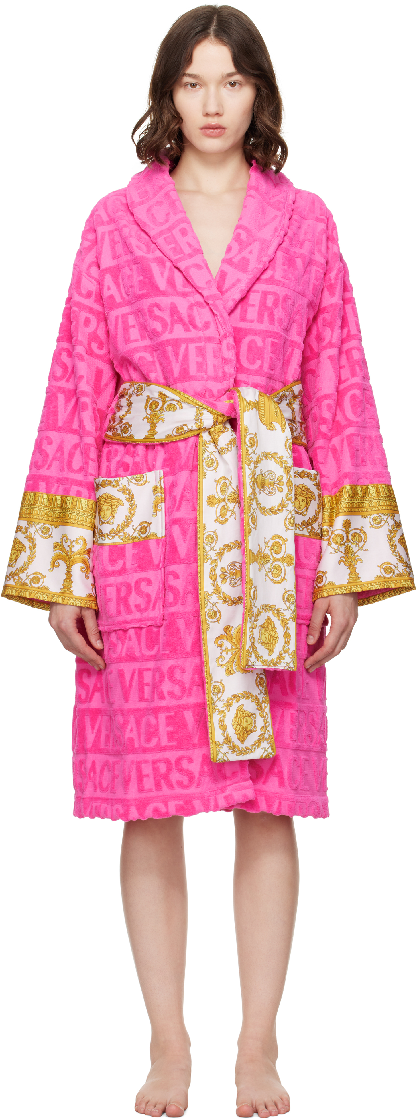 Versace I Heart Baroque bath robe ストロベリー Versace: Pink 'I Heart Baroque' Bathrobe | SSENSE