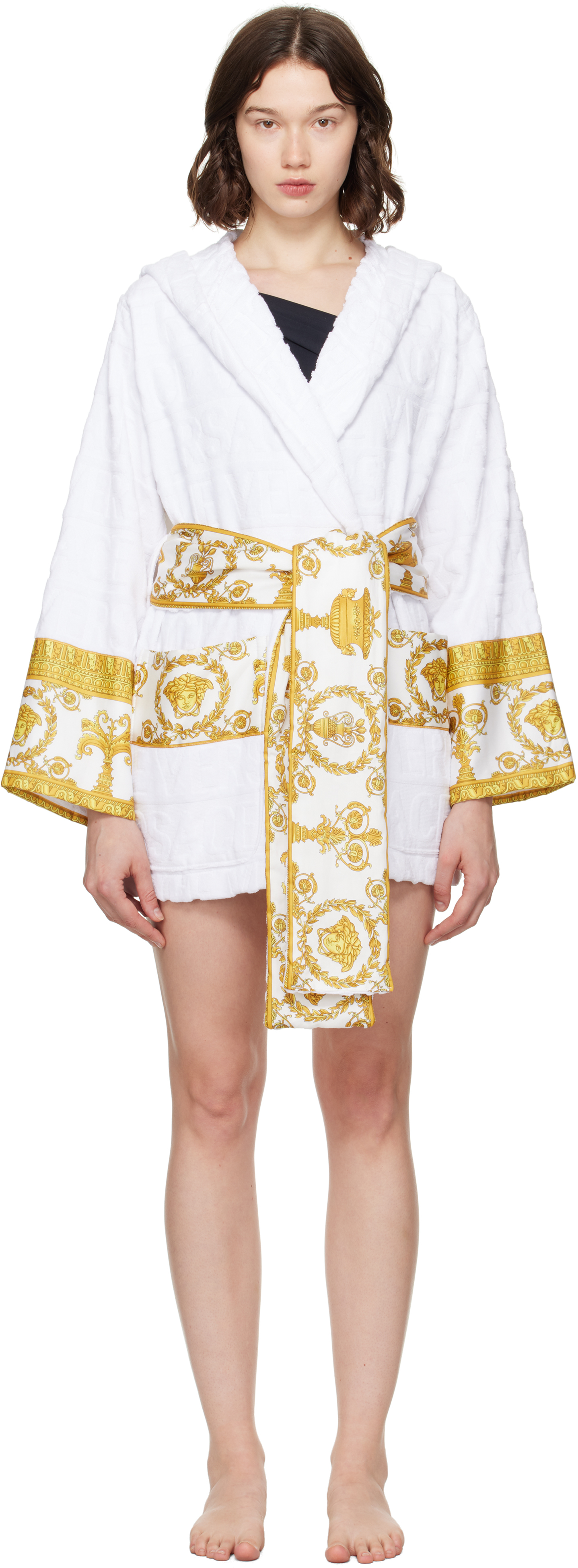 Black 'I Heart Baroque' Short Bathrobe