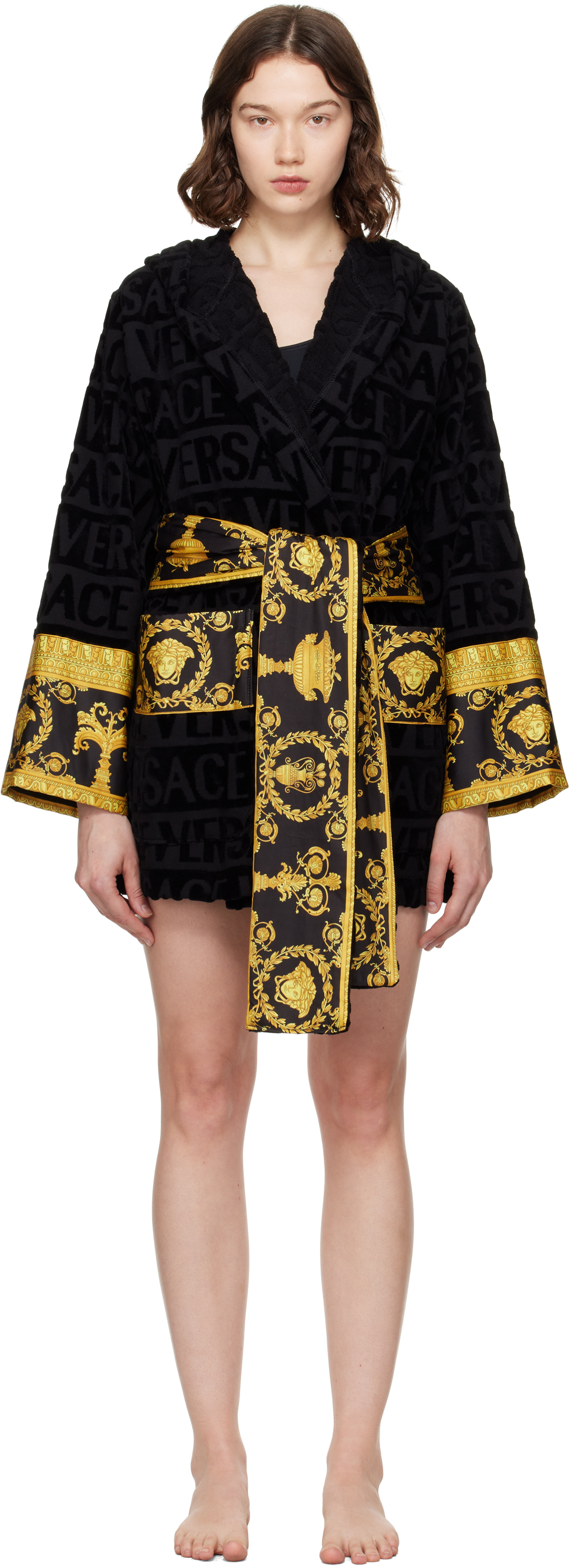 Black 'I Heart Baroque' Short Bathrobe