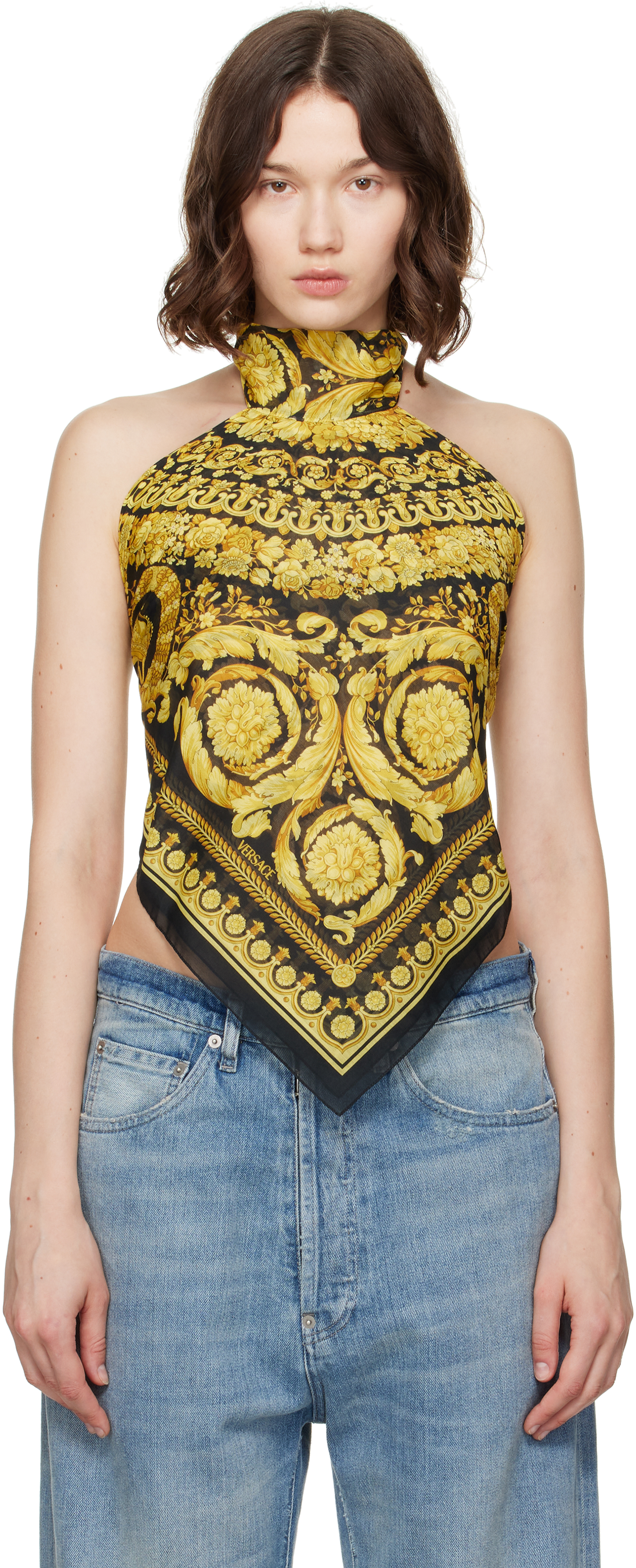 Black Barocco Cover-Up Foulard Top