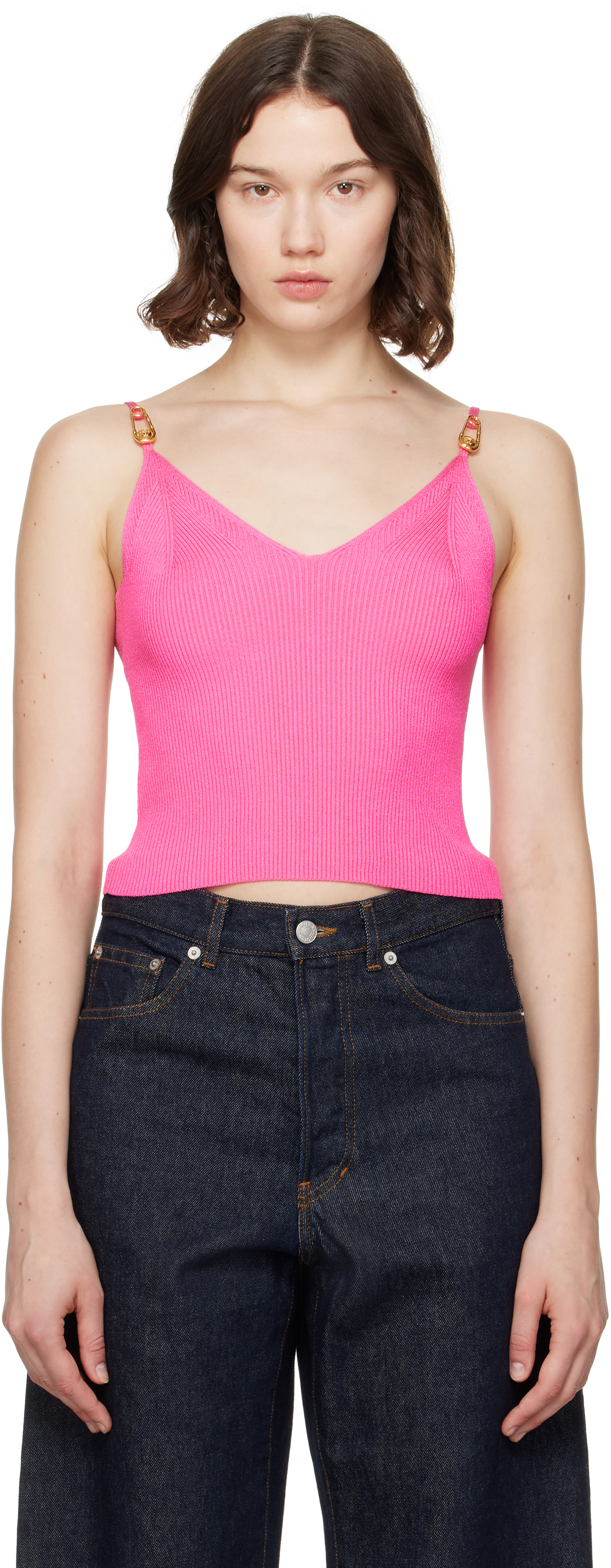 Versace Pink Safety Pin Knit Crop Camisole