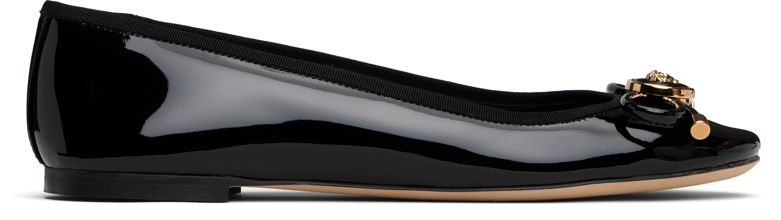 Black Opera Bow Patent Ballerina Flats