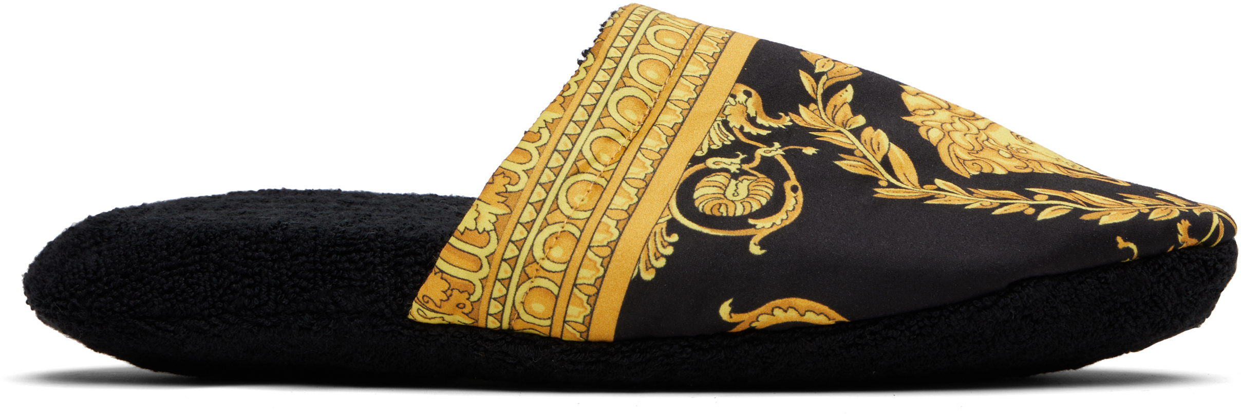 【関税込み】Versace ブラック 'I Heart Baroque' スリッパ I ♡ Baroque Slippers Black | VERSACE US