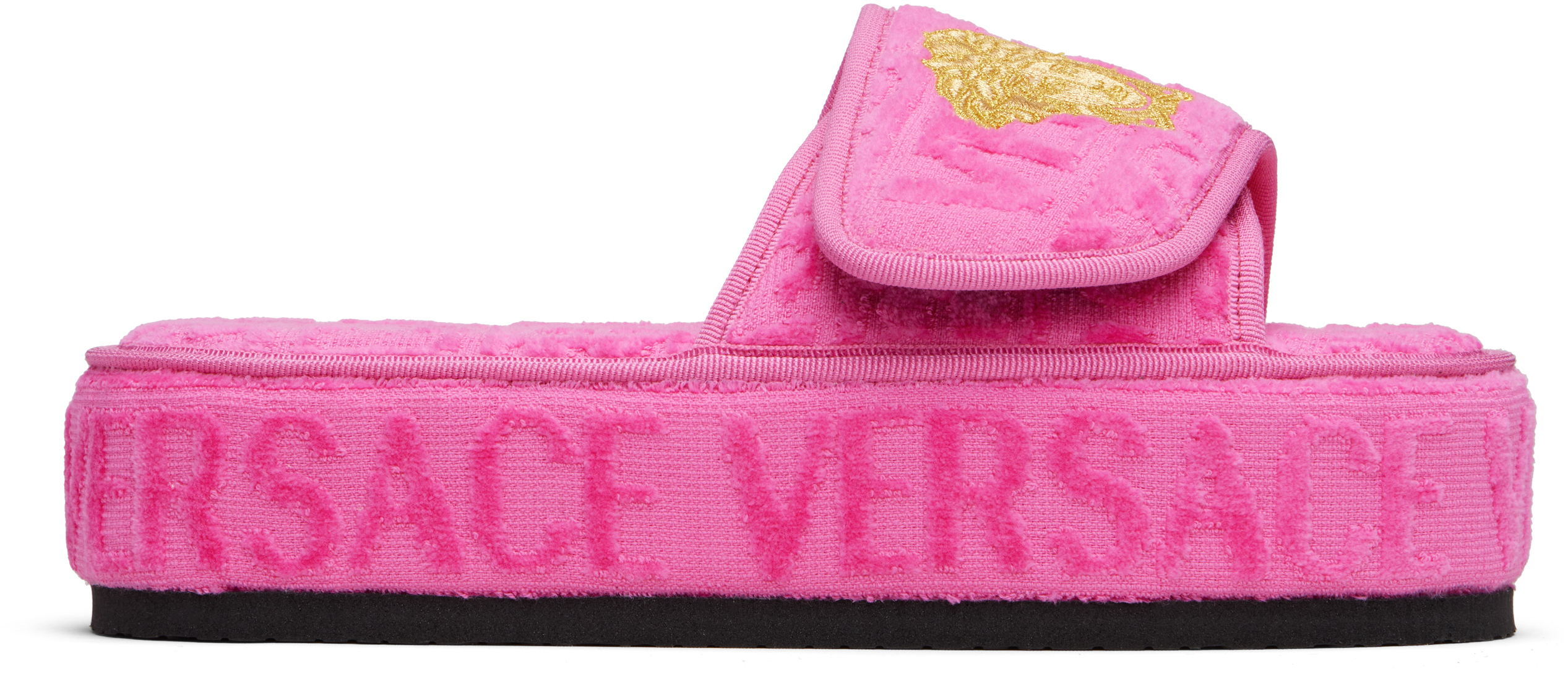 【関税込み】Versace ピンク 'I Heart Baroque' スリッパ Versace: Pink 'I Heart Baroque' Slippers | SSENSE