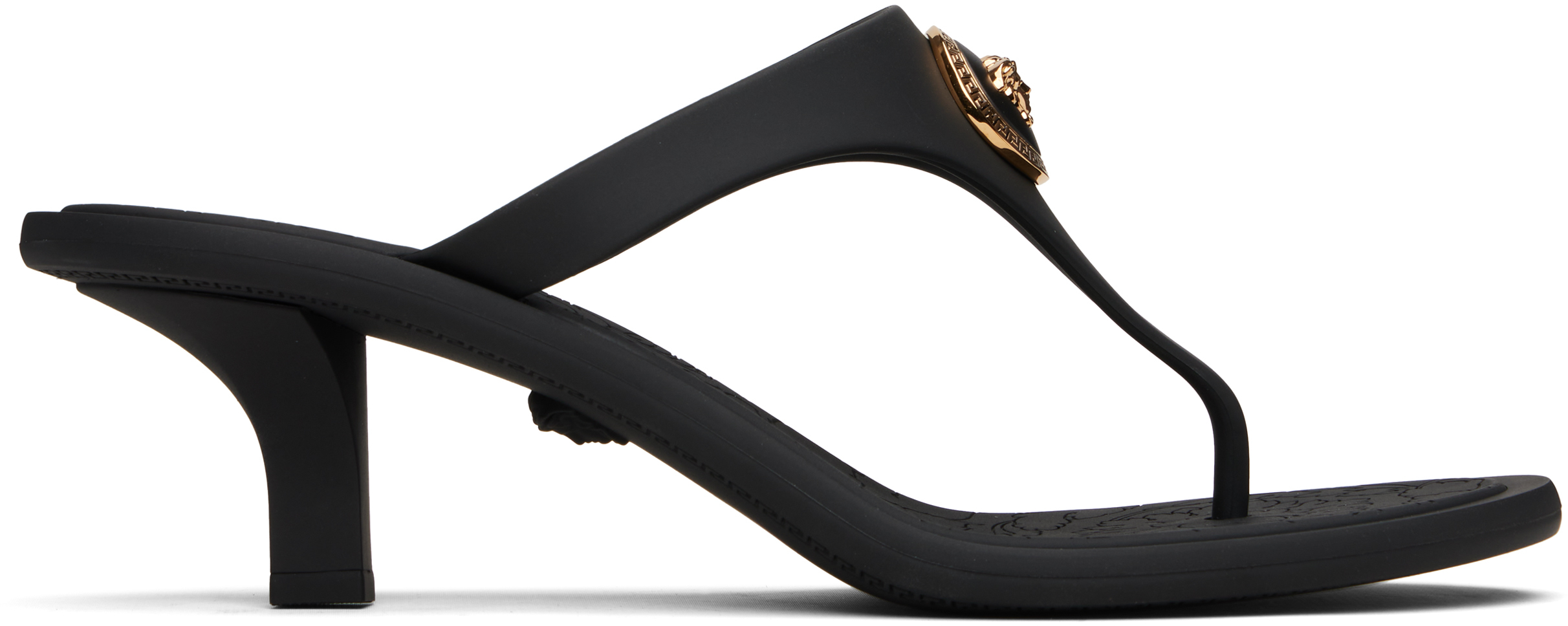 【関税込み】Versace ブラック Alia ラバー フラットサンダル Alia Rubber Flat Sandals Black,Gold | VERSACE US