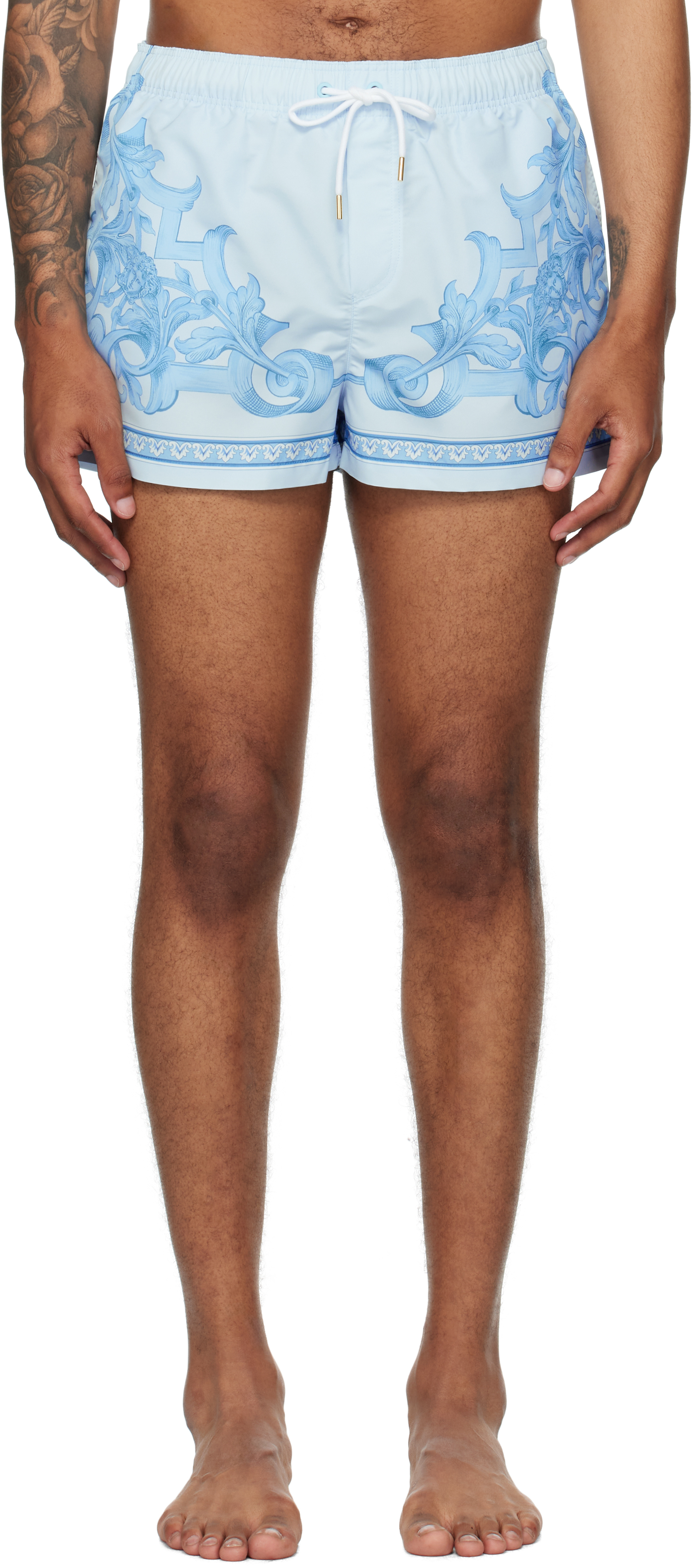 Blue Barocco Medusa Print Swim Shorts