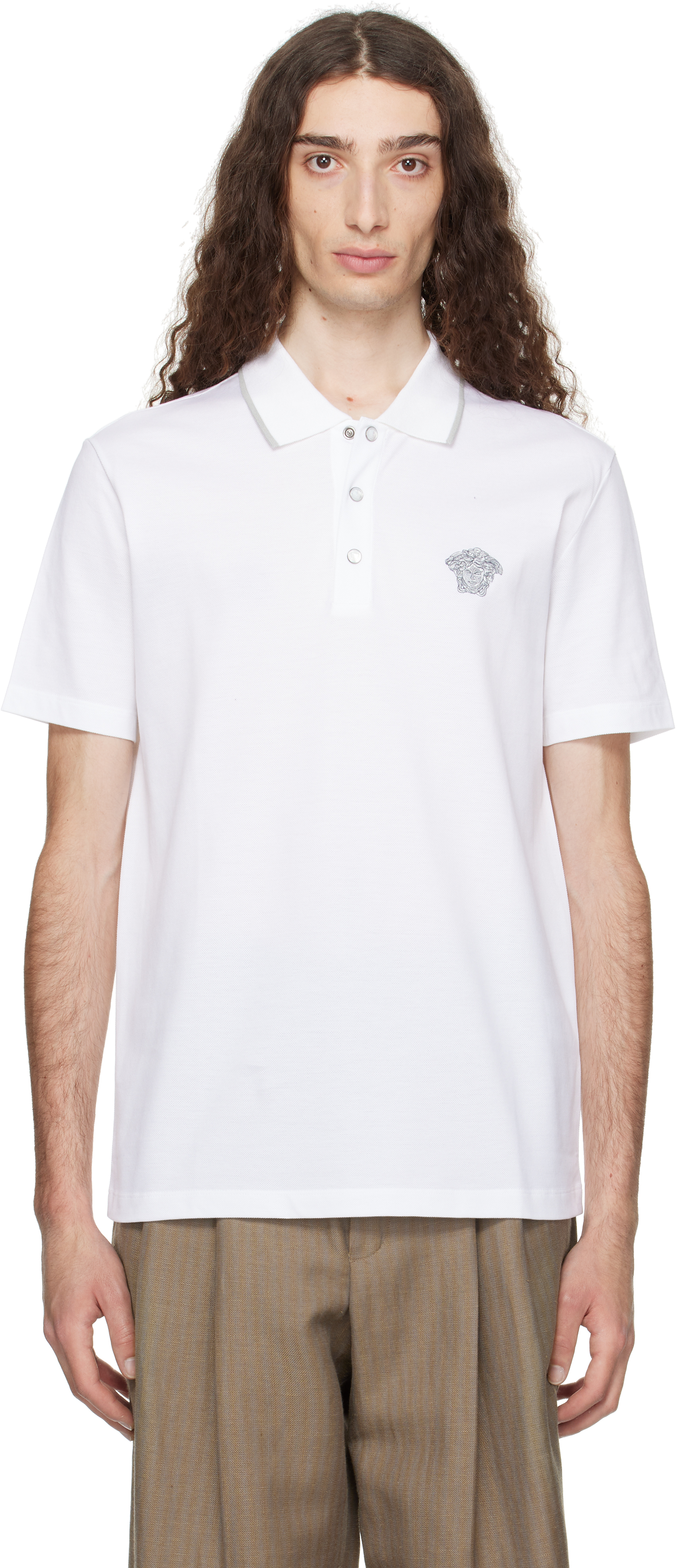 White Embroidered Polo