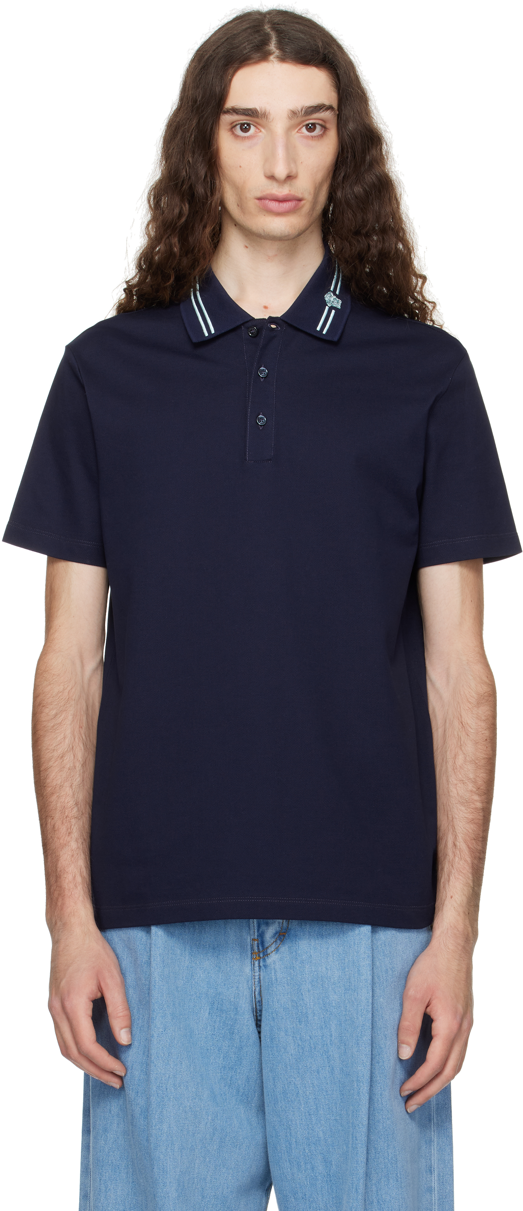Navy Embroidered Medusa Polo