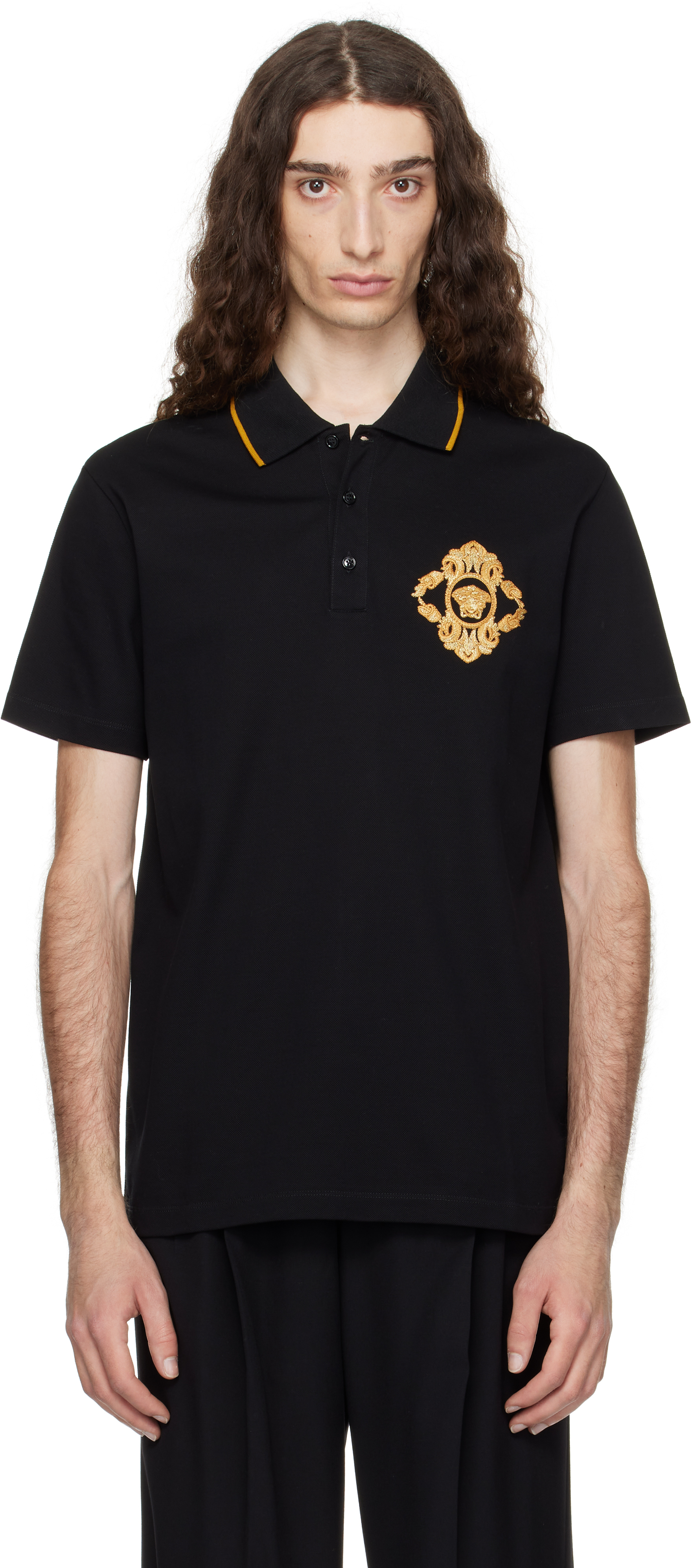 Black Embroidered Architectural Baroque Polo