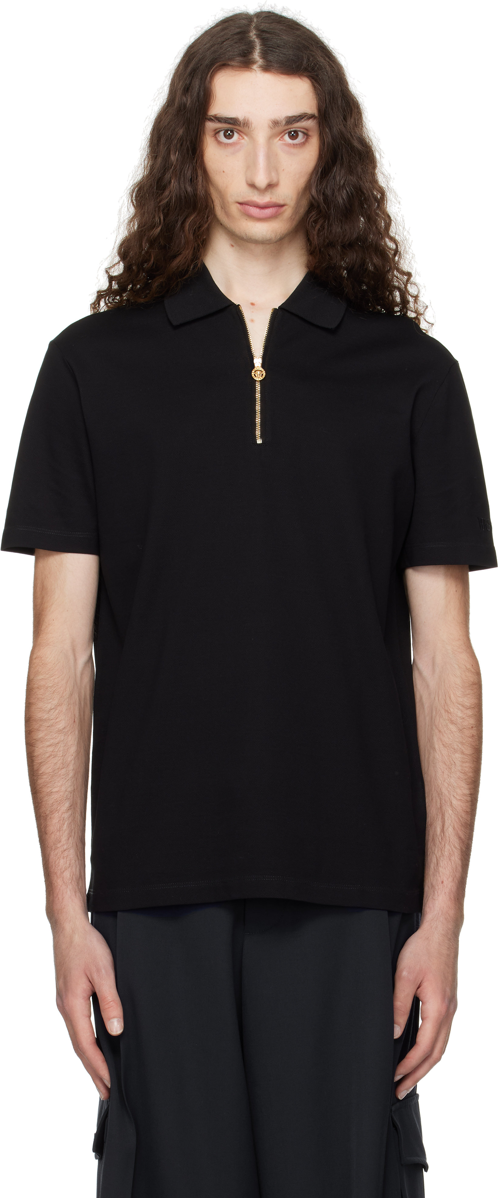 Versaceのブラック メドゥーサ ジッパー ポロシャツがセール中