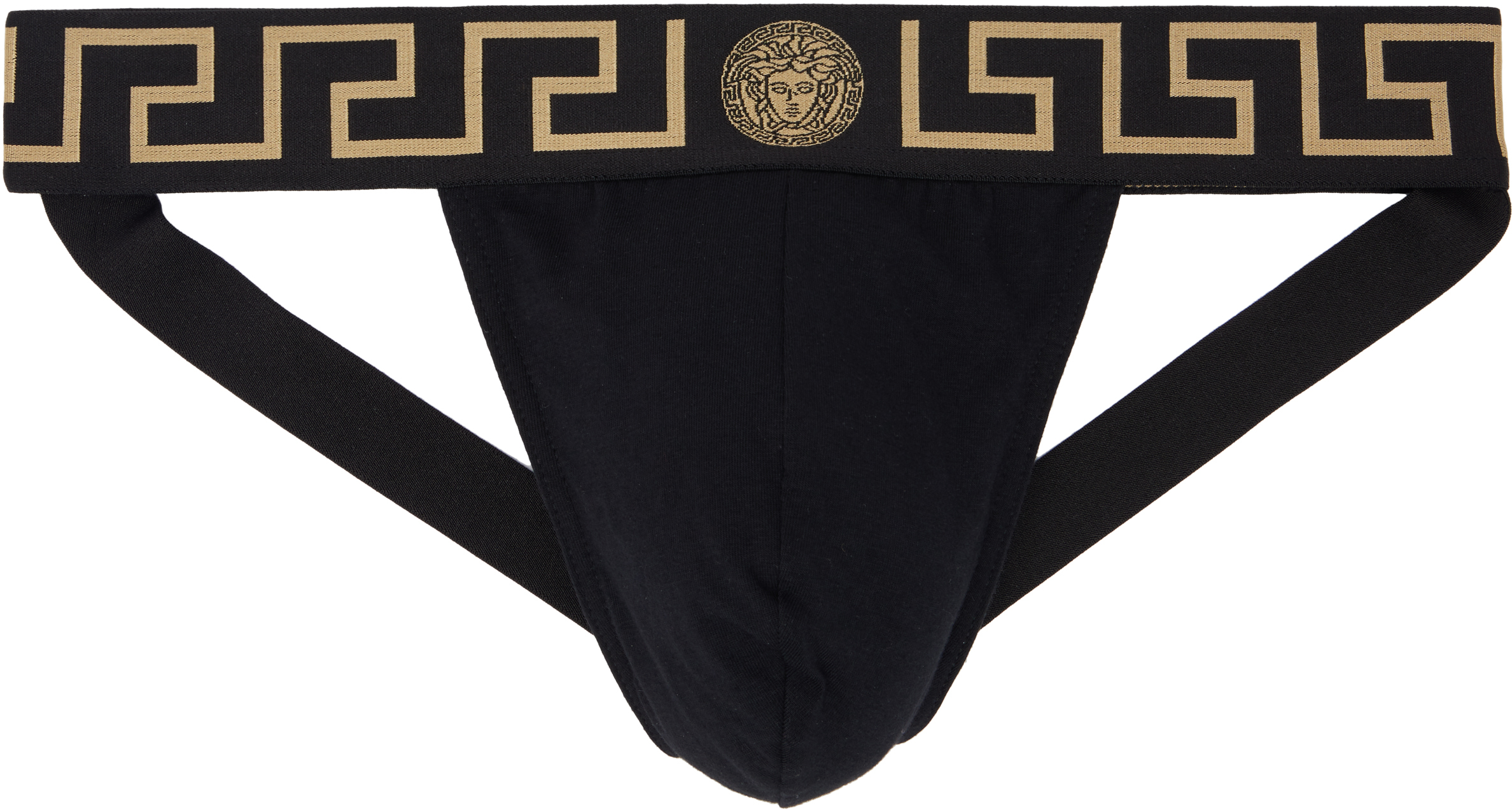 Versace: Black Greca Border Jockstrap SSENSE - Main Image