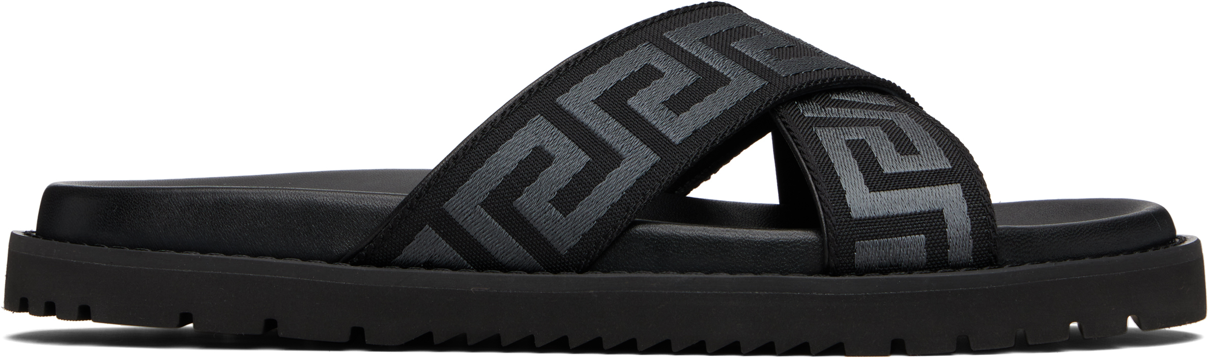 サンダル VERSACE Men Sandals Black 10087341A06250 5B000 Logo Sandals Black | VERSACE US