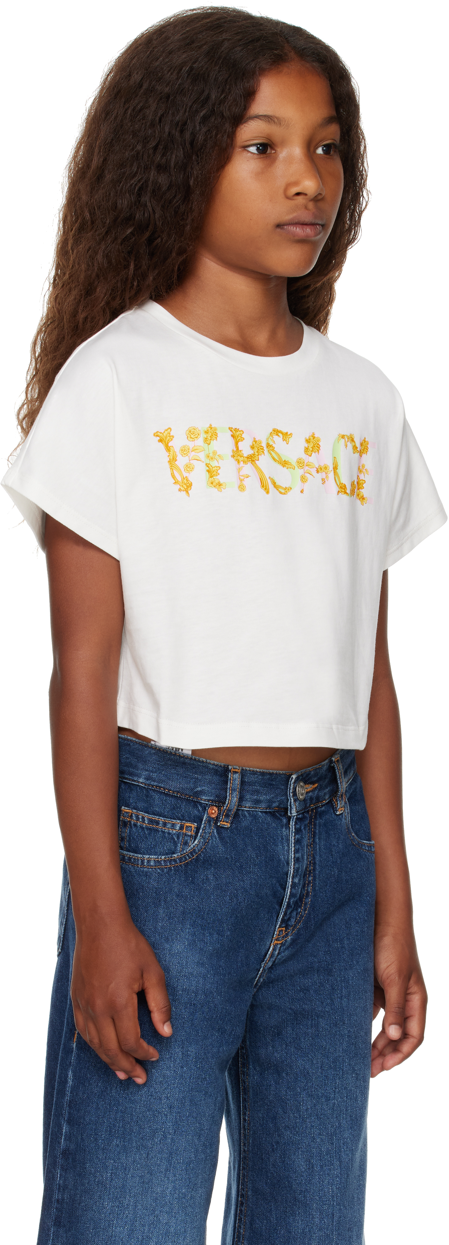 Versace Logo-print Cropped T-shirt In White