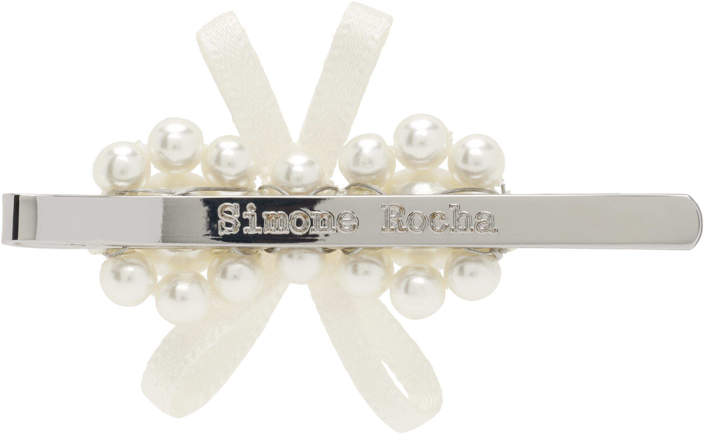 Simone Rocha White Petite Bow Mini Flower Hair Clip In White