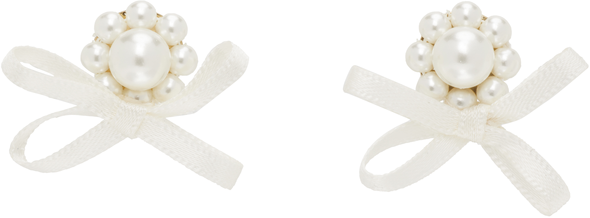Simone Rocha Petite Bow Daisy Stud Earrings In White