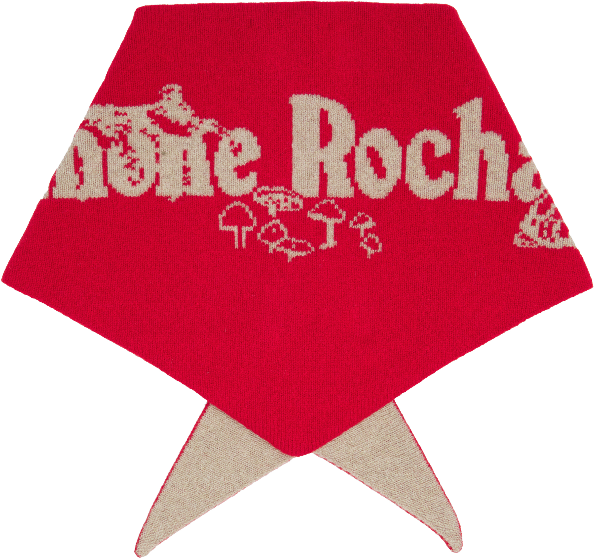 Simone Rocha Red & Beige Graphic Logo Knit Neckerchief Scarf In Red