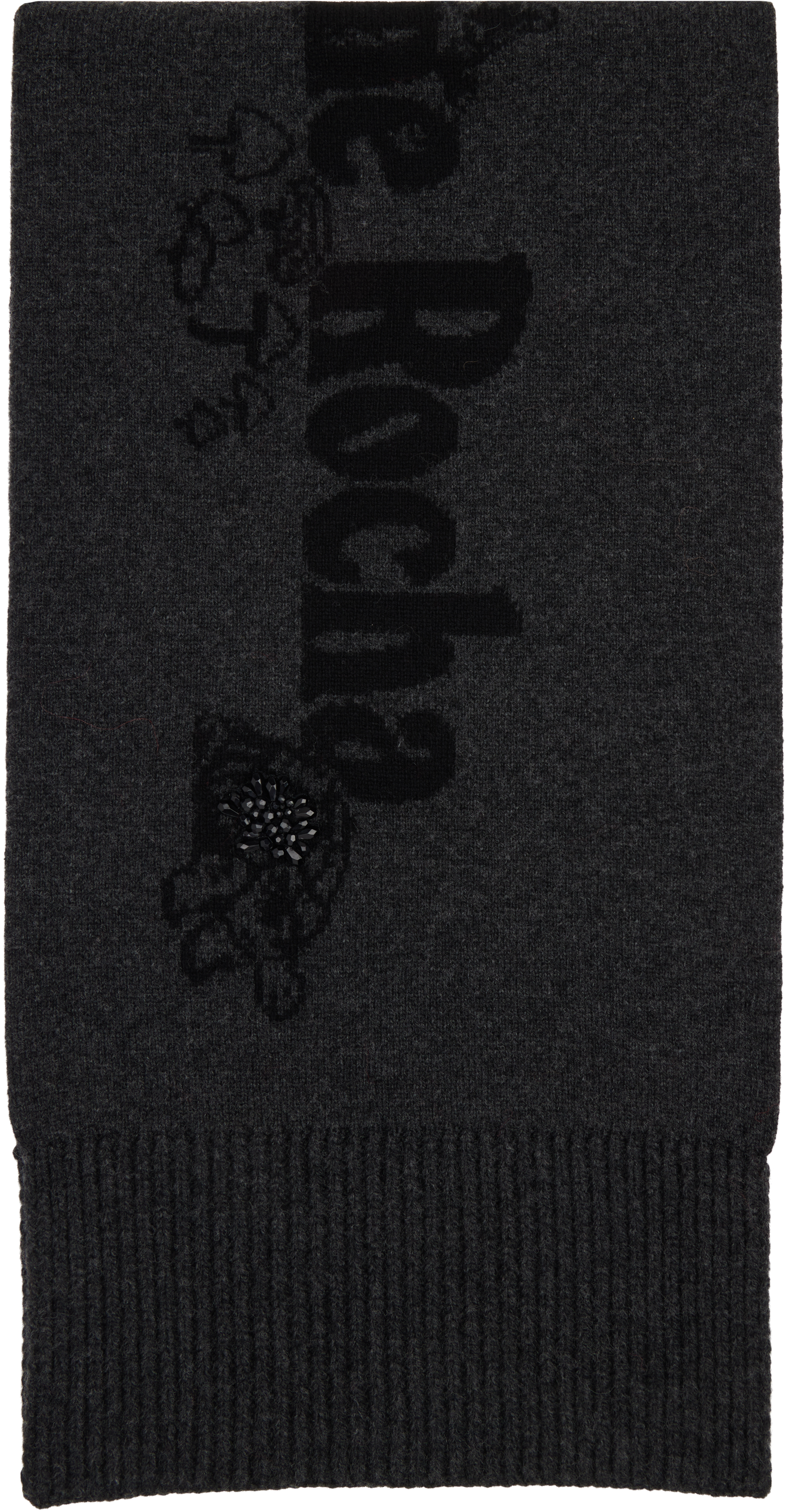 Simone Rocha Black & Gray Long Graphic Logo Knit Scarf In Black